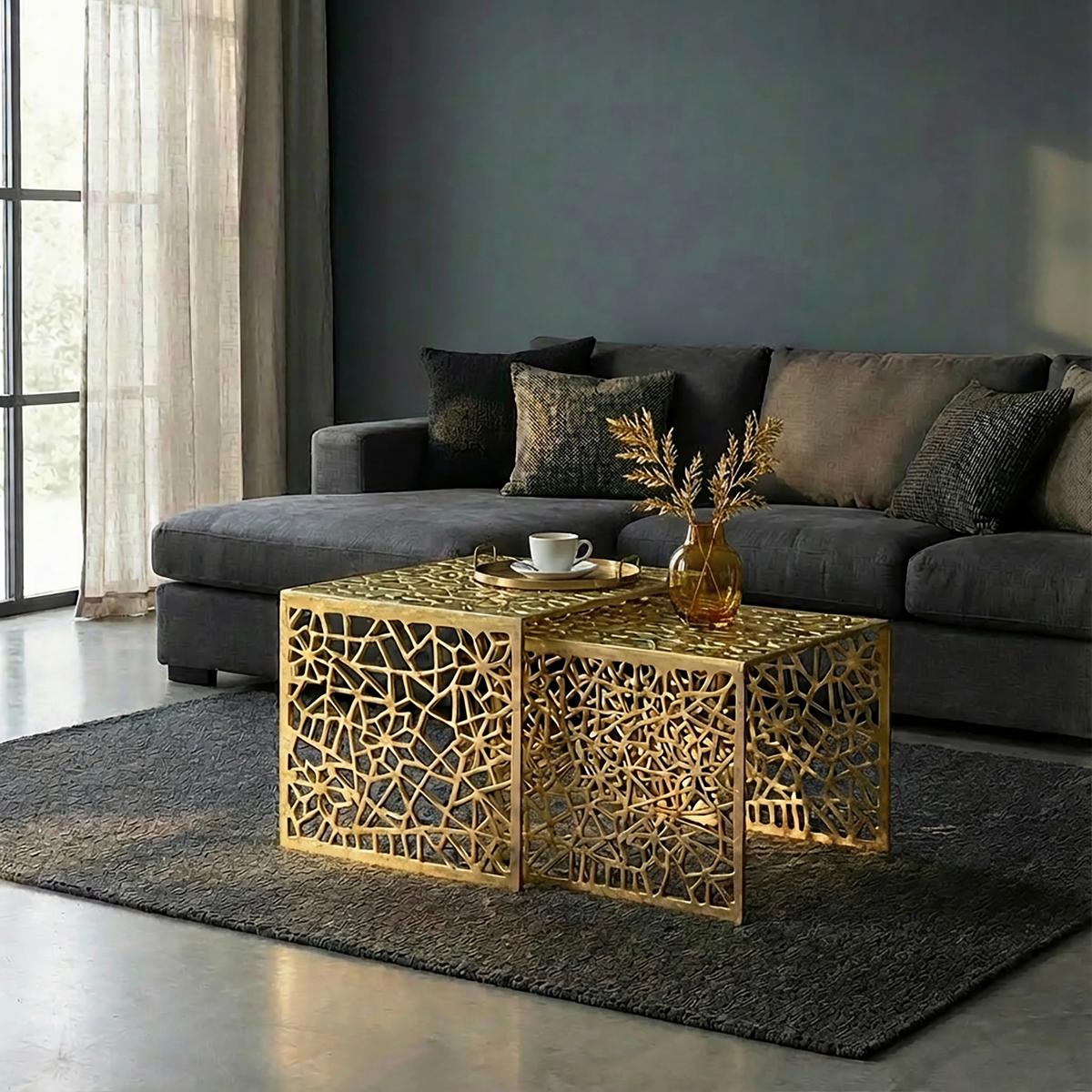 SATZTISCH Goldfarben 2-teilig - Goldfarben, Design, Metall (50/40/40/35/40/35cm) - MID.YOU
