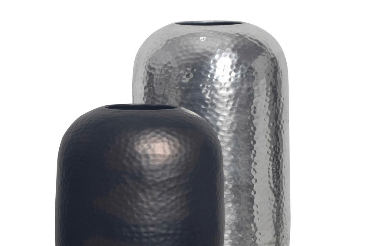 Dekovase 2er Set Hammerschlag Silberfarben B: 20 Cm - Silberfarben, Design, Metall (20/46/20cm) - Livetastic