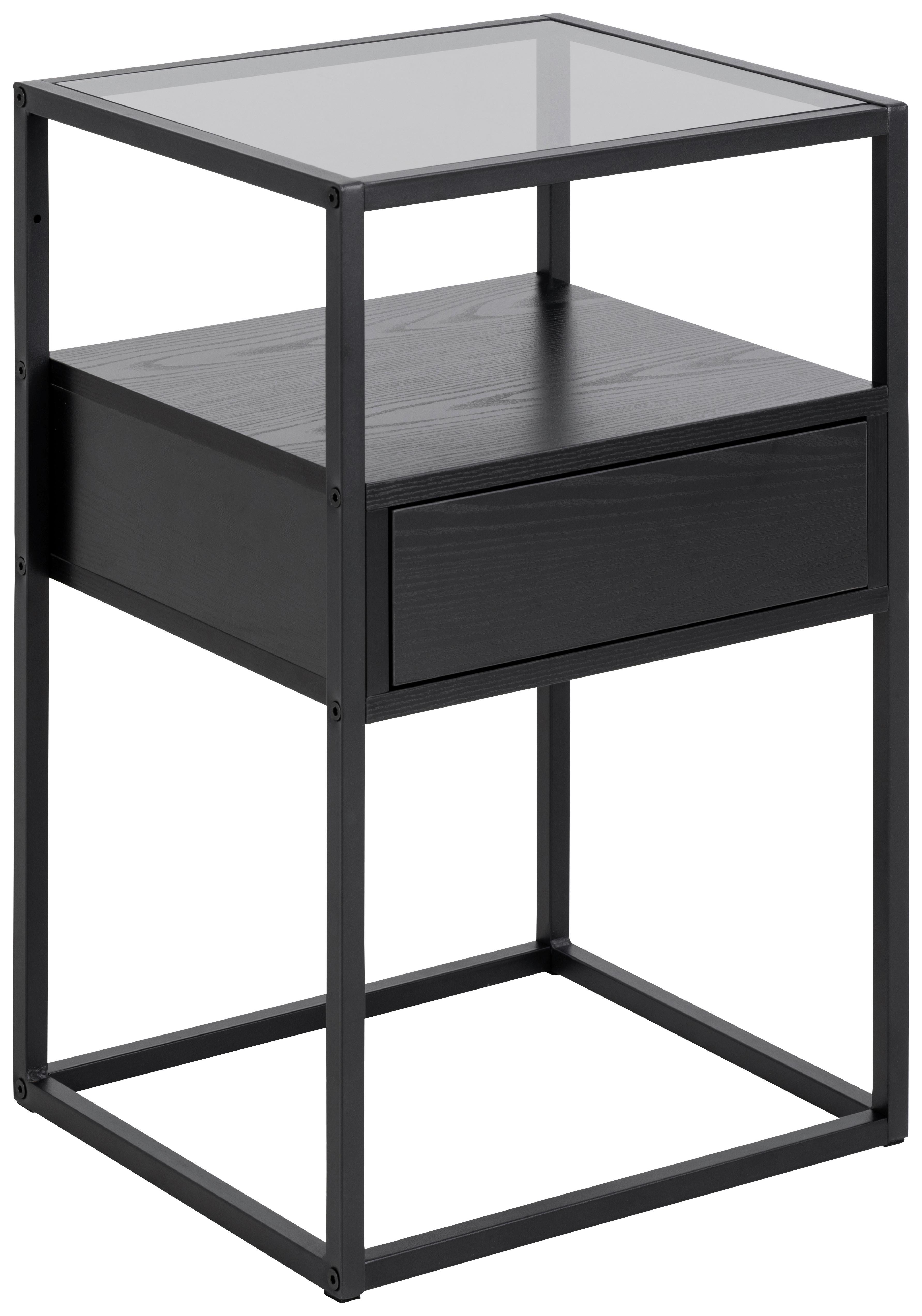 Nočný stolík RANDOLF - čierna, Modern, kov/kompozitné drevo (40/60/35cm) - MID.YOU