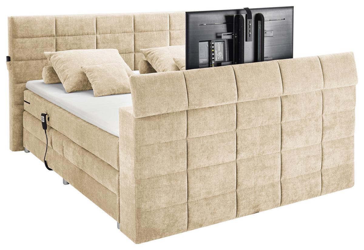 Boxspringbett mit Topper 180x200 Denver - Sandfarben, KONVENTIONELL, Textil (180/200cm) - Carryhome