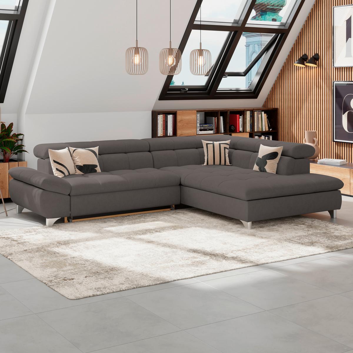 Ecksofa Mit Schlaffunktion Gemini Braun 312x234 Cm - Chromfarben/Braun, KONVENTIONELL, Textil (312/234cm)