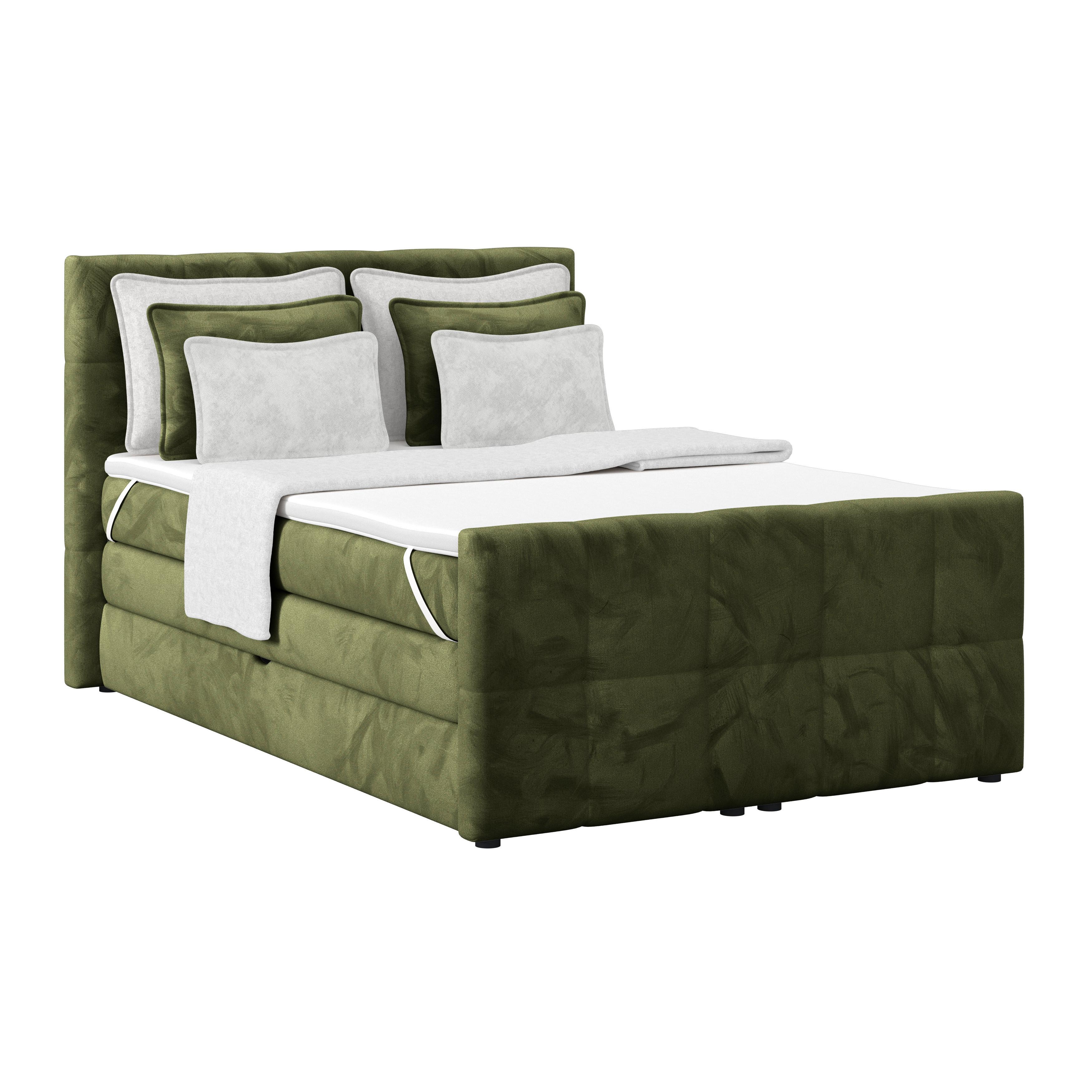 Boxspringbett mit Topper und Bettkasten 140x200 cm Medino - Dunkelgrün, KONVENTIONELL, Holz/Holzwerkstoff (140/200cm) - Luca Bessoni