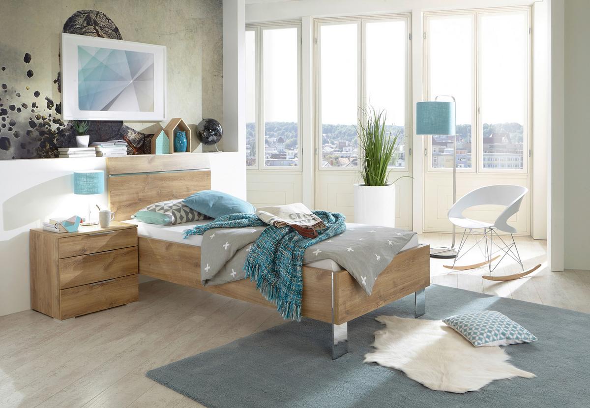 Futonová postel LEVEL BEDS A 180/200cm,imitace přírod.dubu - barvy dubu/barvy chromu, Moderní, kov/kompozitní dřevo (180/200cm)