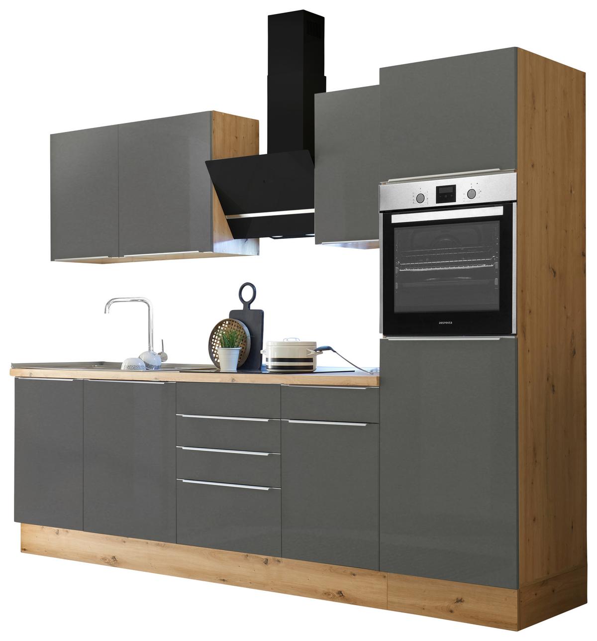 Küchenzeile mit Geräten B: 280 cm Grau/Eiche Dekor - Anthrazit/Eiche Artisan, LIFESTYLE, Holzwerkstoff (280/211/60cm) - Respekta
