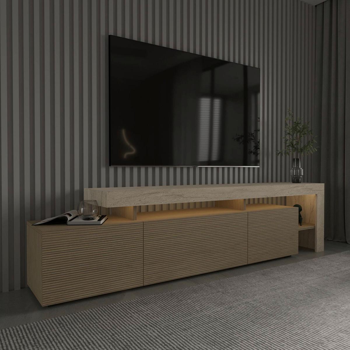 TV-ELEMENT Travertine/Eiche B: 192cm - Eichefarben/Beige, MODERN, Holzwerkstoff (192/53/37cm)