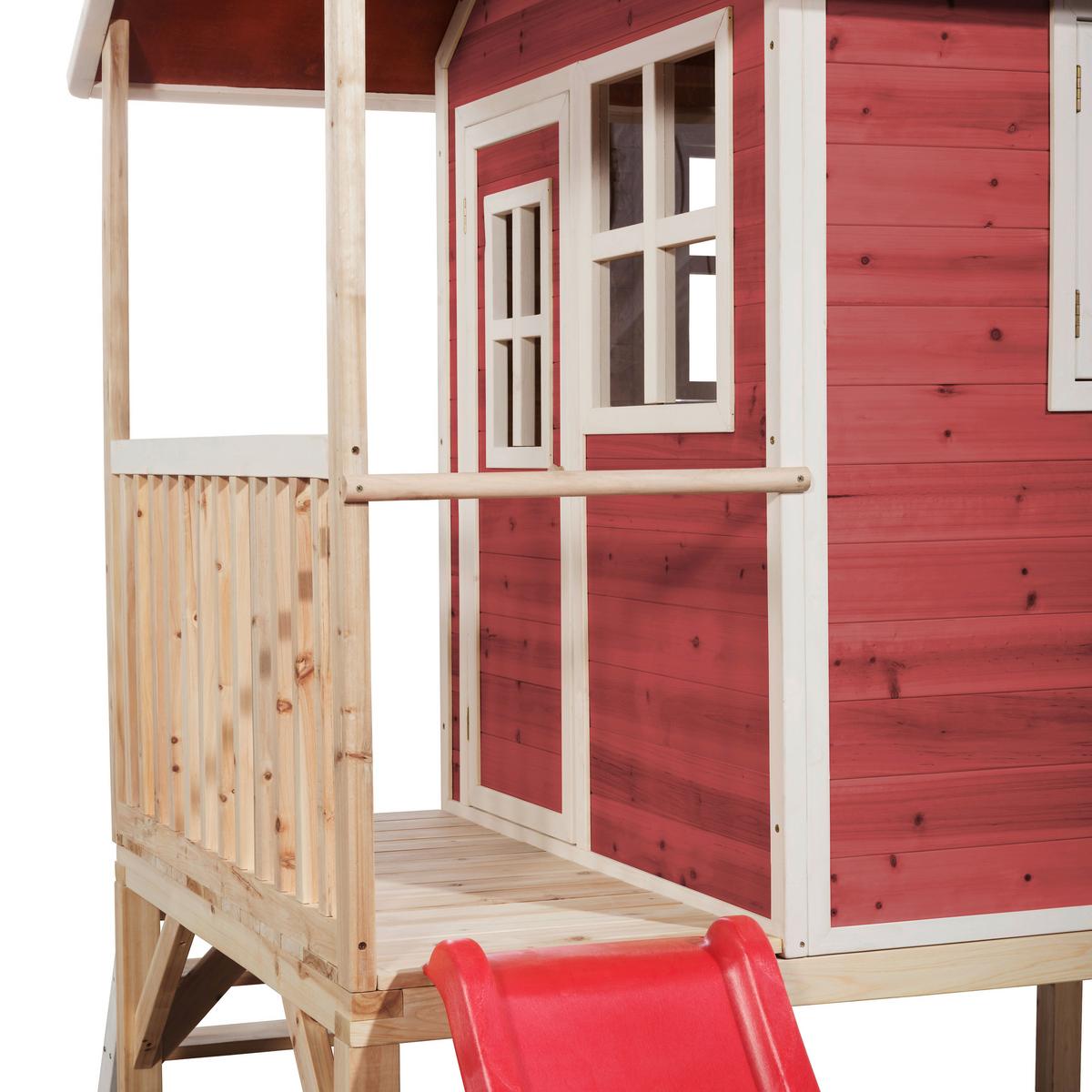 Stelzenhaus Mit Rutsche Rot Exit Loft 300 - Rot, KONVENTIONELL, Holz (369/190/215cm) - EXIT Toys