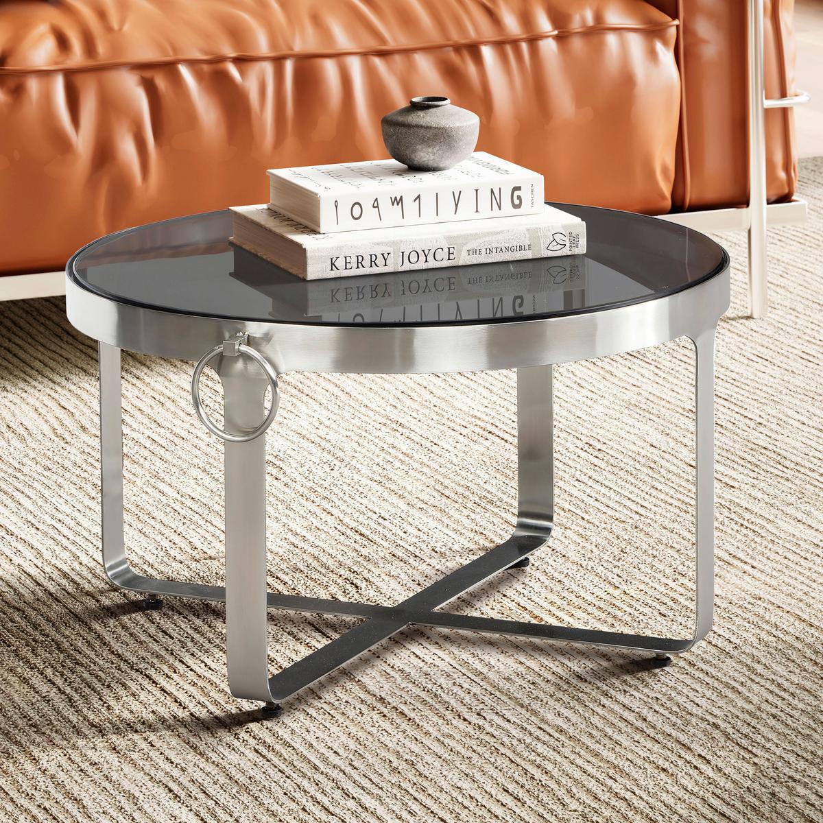 Couchtisch Schwarz, Silberfarben L: 60 Cm - Silberfarben/Schwarz, Design, Glas/Metall (60/60/34cm) - MID.YOU