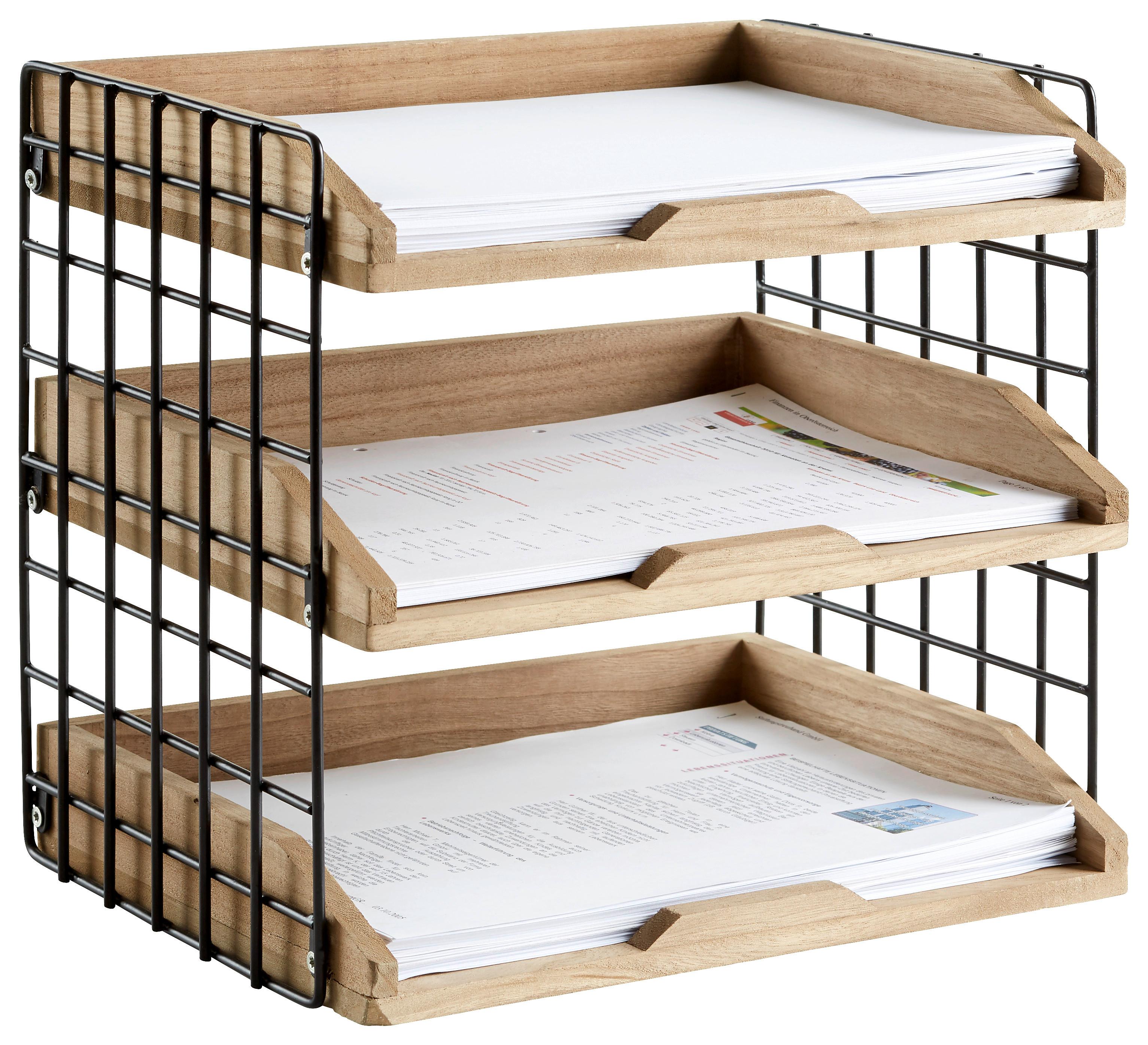 Odkladač Na Dokumenty Cage - černá/hnědá, Moderní, kov/dřevo (34/25/30cm) - Modern Living
