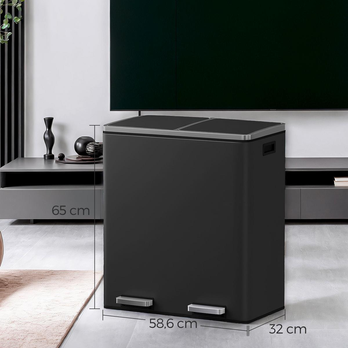 Abfallsammler Schwarz B: 58,5 Cm - Schwarz, Basics, Kunststoff/Metall (58,5/65/32cm)