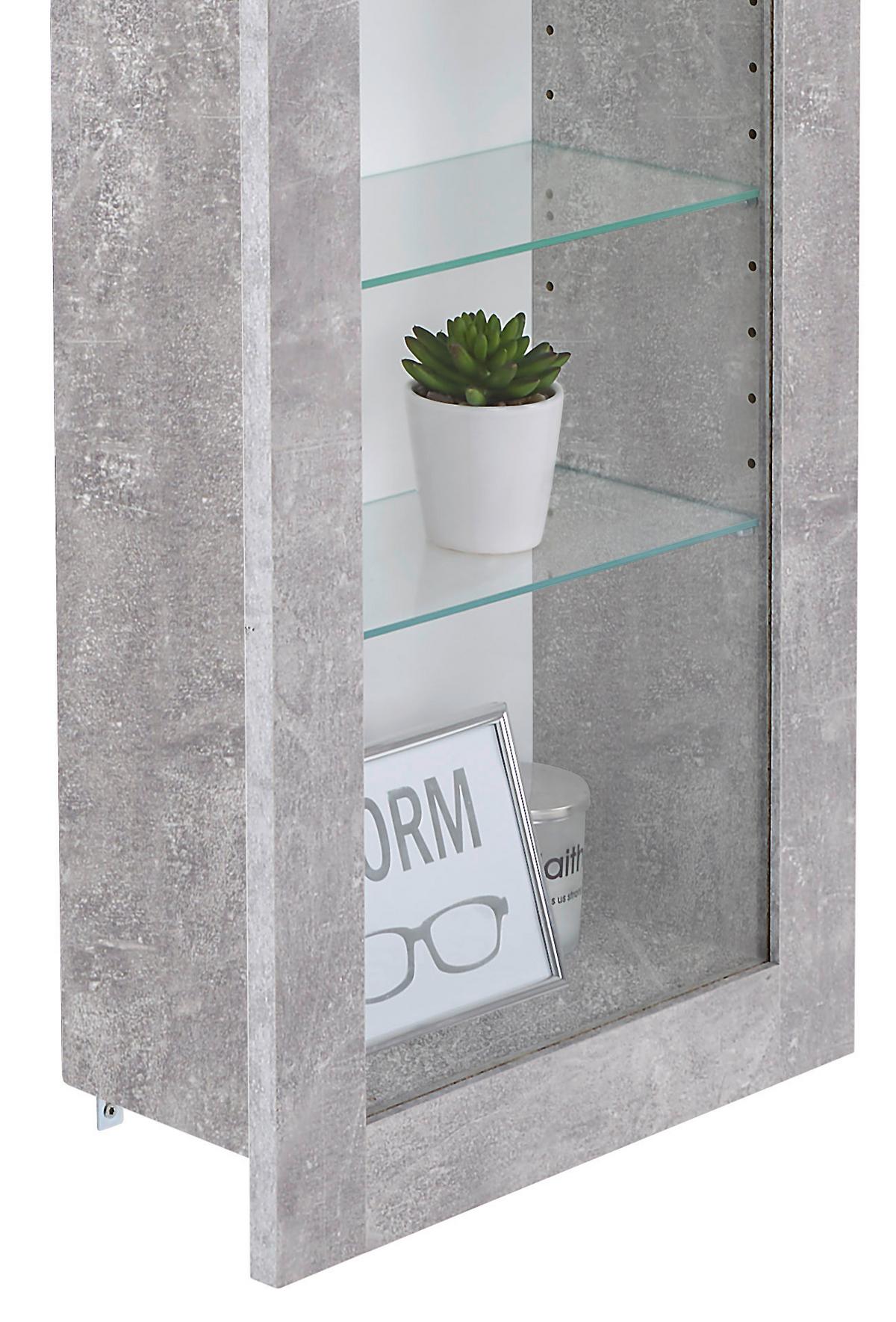Hängevitrine Boni B: 42 cm Betonoptik/Weiß - Weiß/Grau, MODERN, Glas/Holzwerkstoff (42/168,5/17cm)