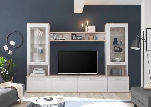 Wohnwand FRAME aus Dekor in Weiß und Eiche