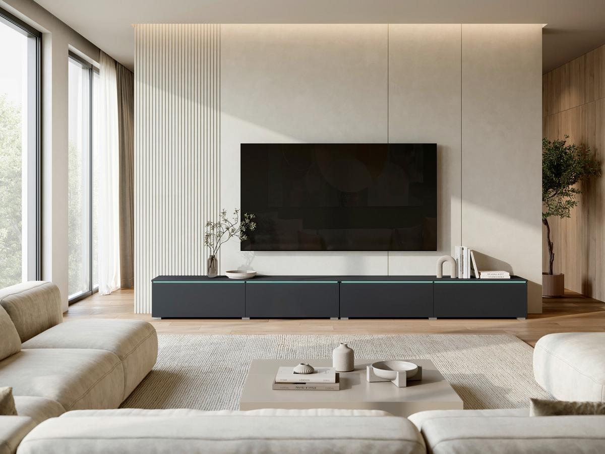 NÍZKÁ KOMODA LOWBOARD D 300 - šedá/černá, Basics, kompozitní dřevo/plast (300/32/33cm) - P & B