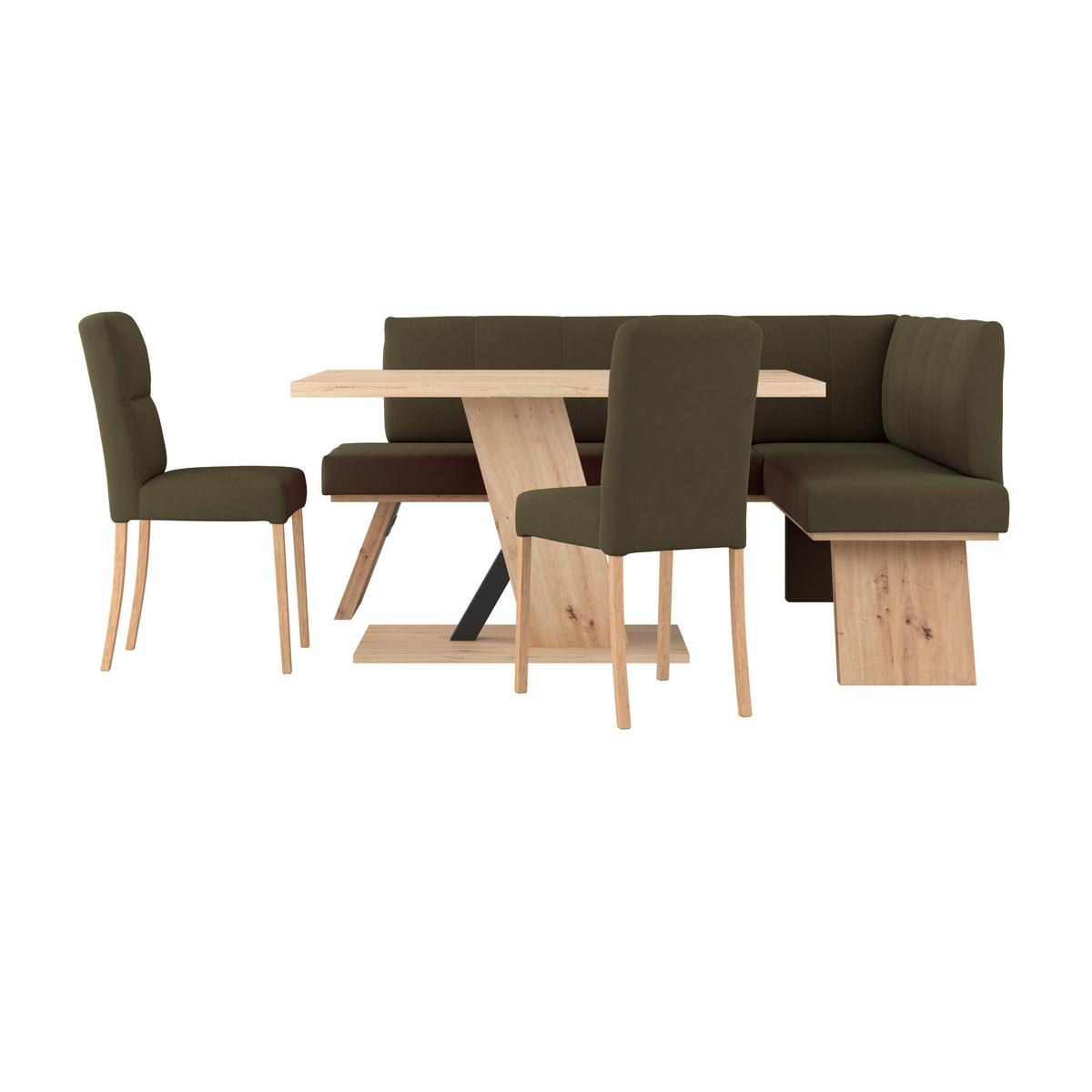 Eckbank Emma Ii Webstoff Moosgrün, B: 185 Cm - Eichefarben/Grün, KONVENTIONELL, Holzwerkstoff/Textil (185/150cm)