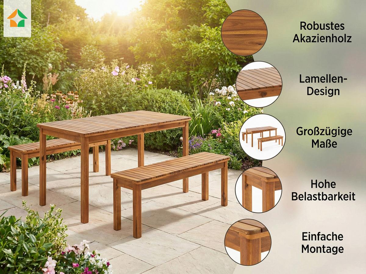 Gartenset 3-Teilig 3-TEILIG - Hellbraun, Basics, Holz (145/75/75cm)