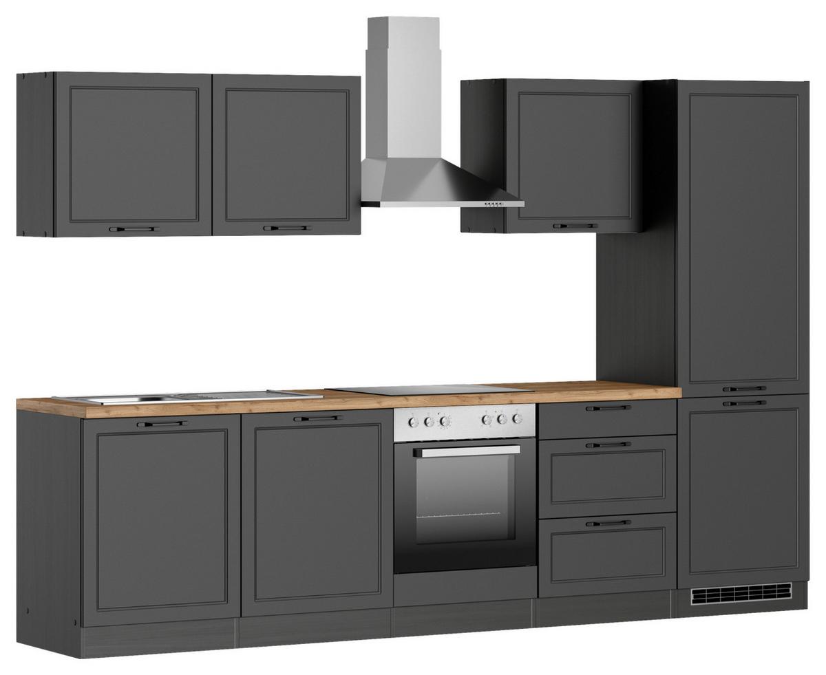 Küchenzeile Meran Mit Geräte B: 300 Cm Grau/eiche Dekor - Eiche Wotan/Grau, LIFESTYLE, Holzwerkstoff (300cm) - Held