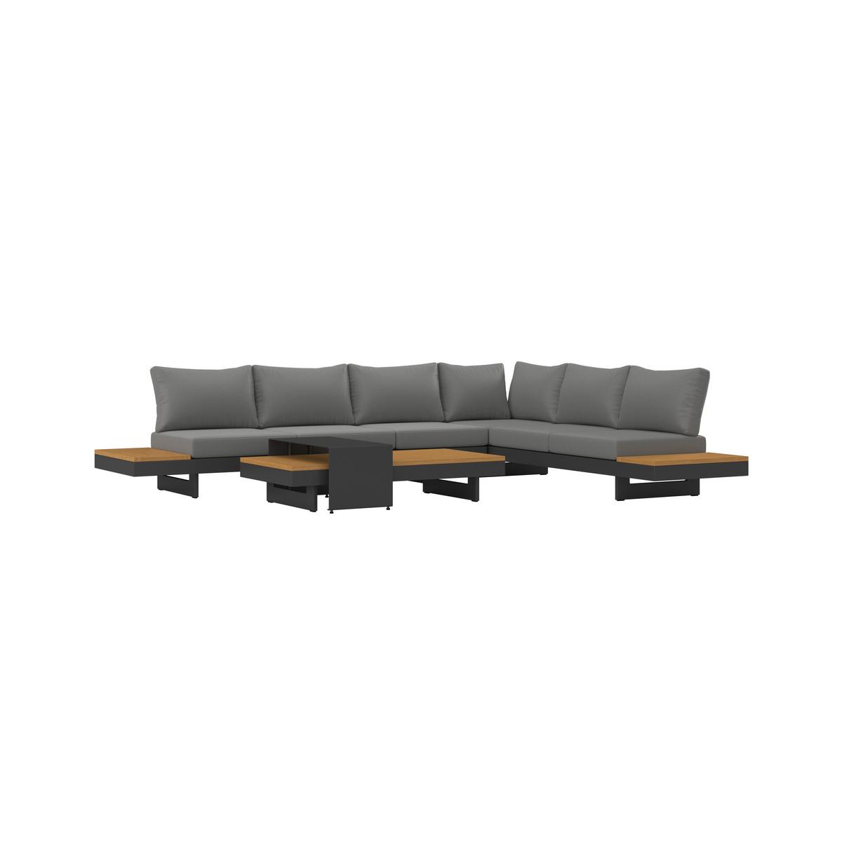 Zahradní sedací souprava AMAIA - šedá/tmavě šedá, Moderní, kov/dřevo (323/80/70cm) - Bessagi Garden