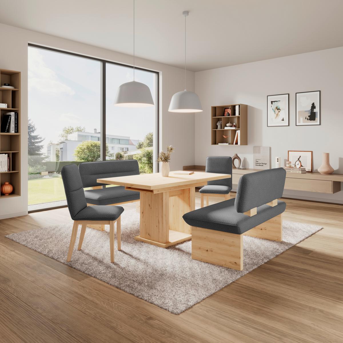 Sitzbank Beluna II Webstoff anthrazit, B: 160cm - Eichefarben/Anthrazit, KONVENTIONELL, Holzwerkstoff/Textil (160/87/67cm) - James Wood