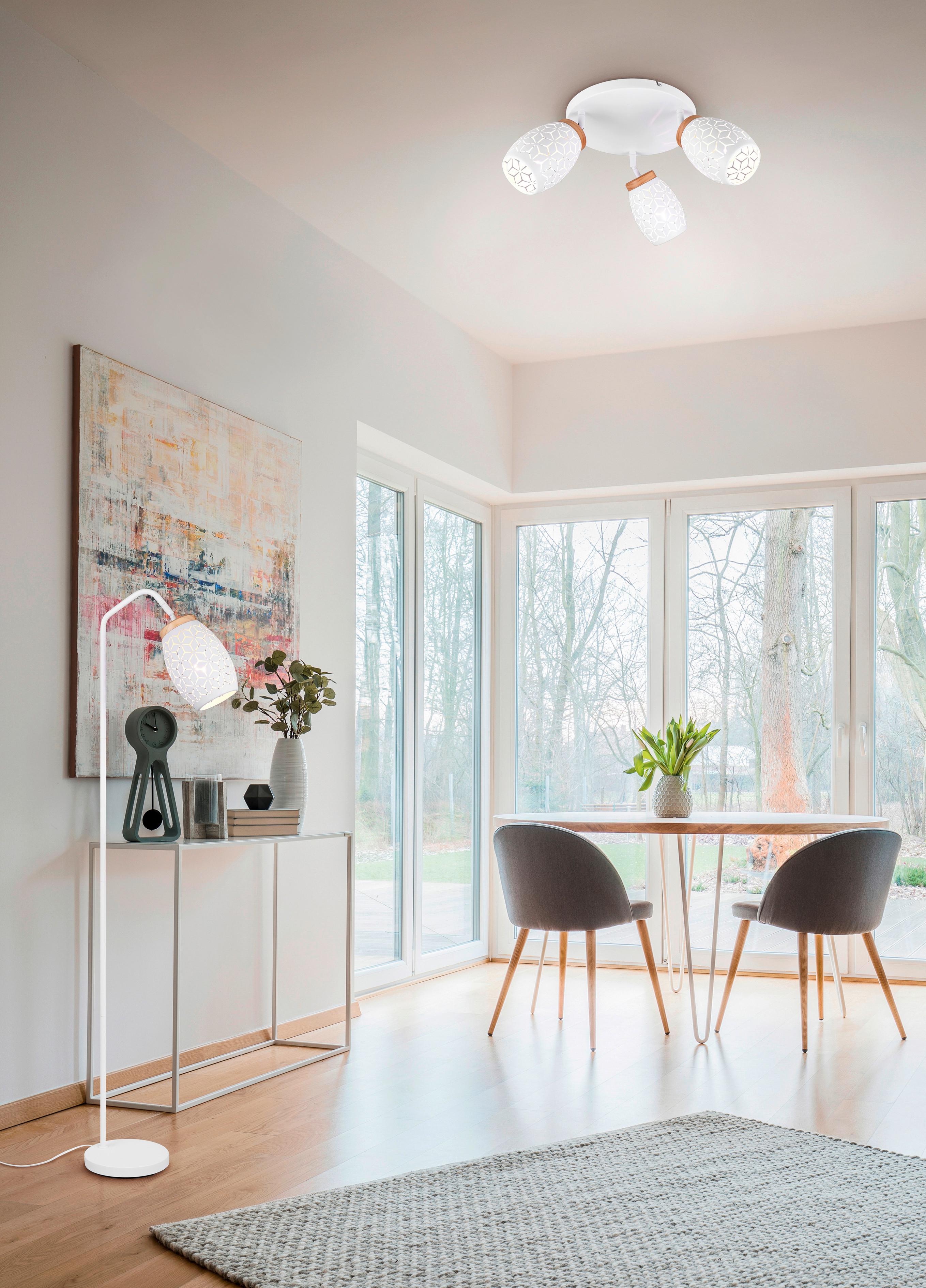 Deckenstrahler Bidar Weiß Kieferfarben D: 58 cm - Weiß/Kieferfarben, Trend, Holz/Metall (58/27cm)