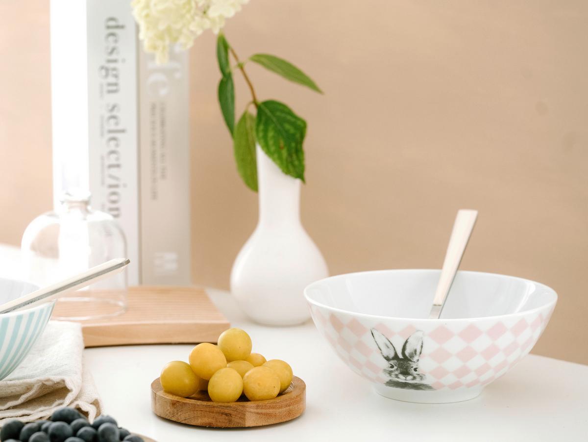 Happy Bunny Frühstücksservice Porzellan, 3tlg. - Rosa/Weiß, Basics, Keramik - Creatable