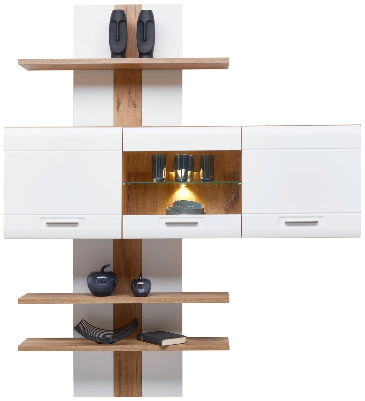 Hängevitrine Auris B: 164,3 cm Eiche Dekor/Weiß - Weiß, MODERN, Glas/Holzwerkstoff (164,3/52/37,1cm) - Luca Bessoni