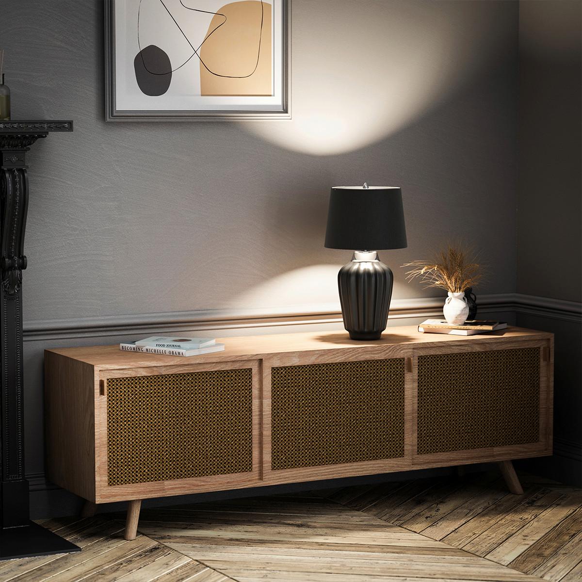 Tischlampe Bexley Schwarz/ Nickelfarben - Schwarz/Nickelfarben, Design, Keramik/Textil (30/56.2cm) - Elstead Lighting