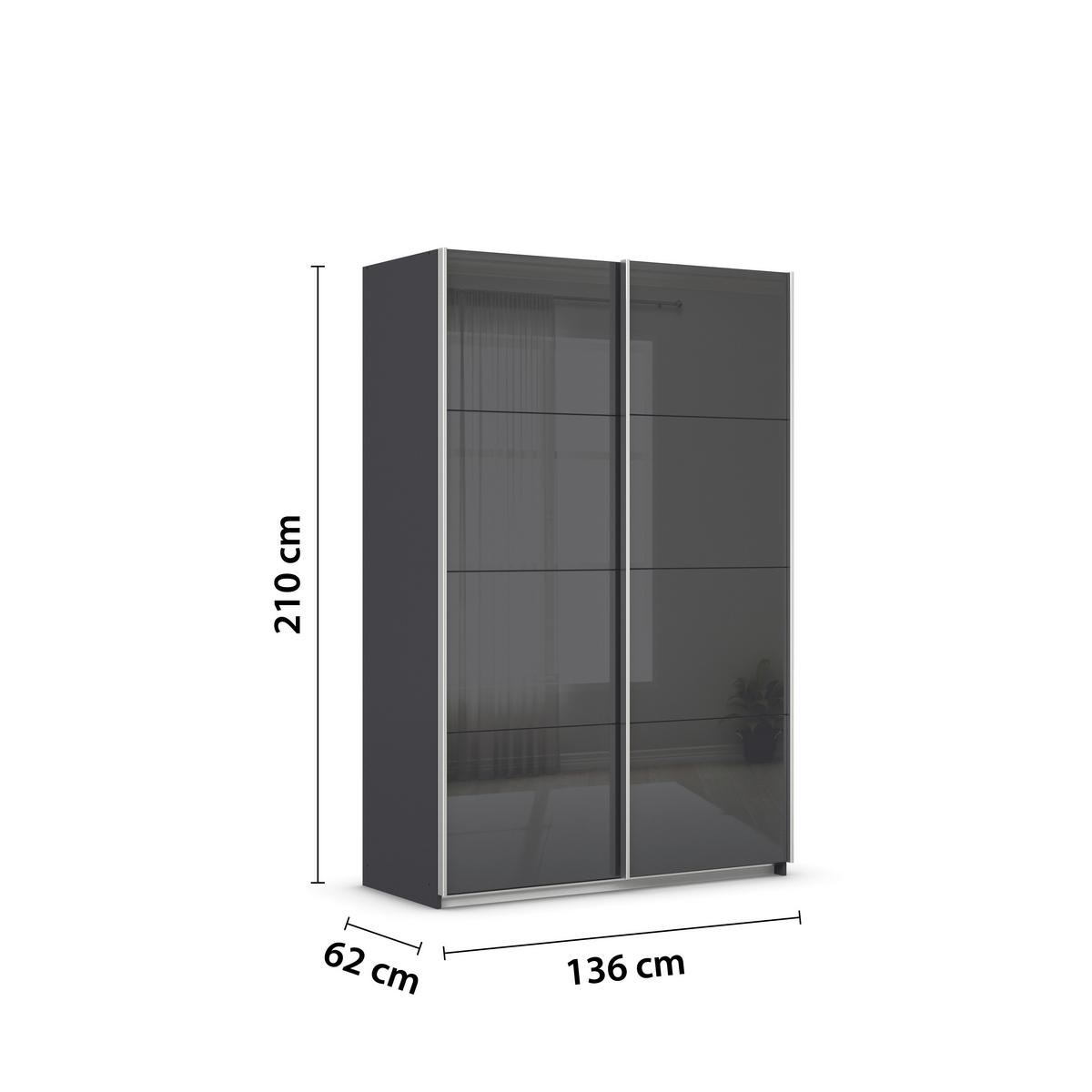Tolóajtós Szekrény Feldkirch 136/210 Cm - magasfényű antracit/antracit, Modern, faalapú anyag/Üveg (136/210/62cm)