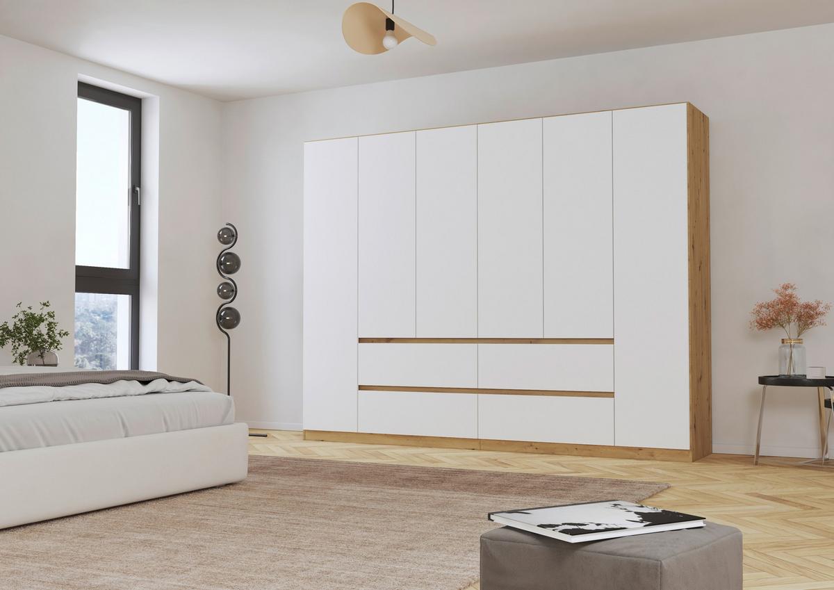 Drehtürenschrank Mainz Eiche Artisan B: 271 cm - Weiß/Eiche Artisan, Basics, Holzwerkstoff (271/210/54cm) - Rauch Möbel