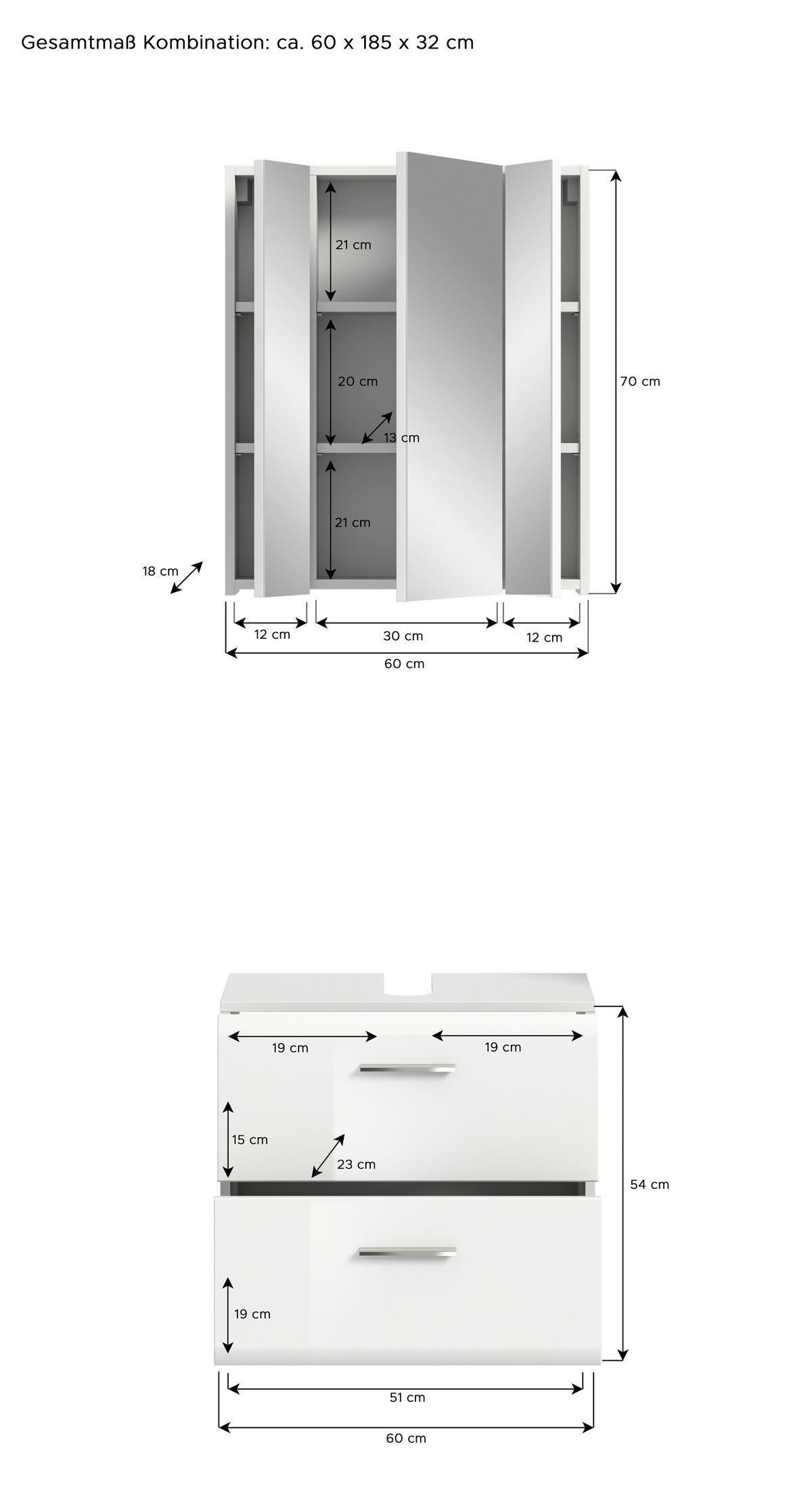 Badezimmer Ice Weiß Hg B: 60 Cm - Weiß Hochglanz/Schwarz, MODERN, Glas/Holzwerkstoff (60cm) - MID.YOU