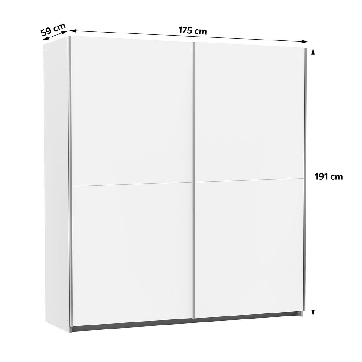 Schwebetürenschrank 175cm Mars Alpinweiß Dekor - Weiß, KONVENTIONELL, Holzwerkstoff (175/191/59cm)