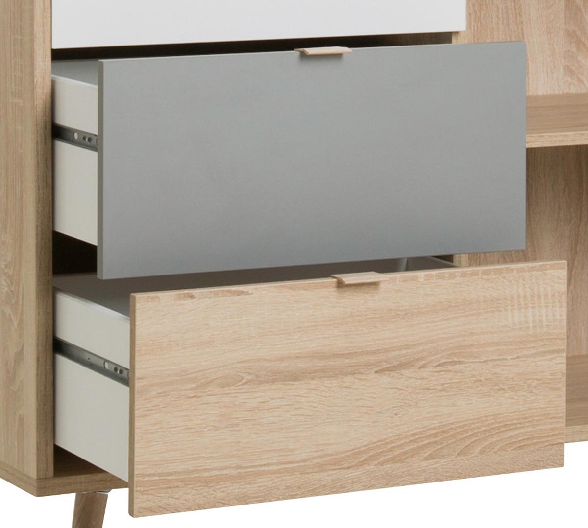 Kommode B 103cm Cuba 1-trend, Eiche Dekor/grau, Weiß, Petrol - Eichefarben/Petrol, Trend, Holzwerkstoff (103/87/40cm) - MID.YOU