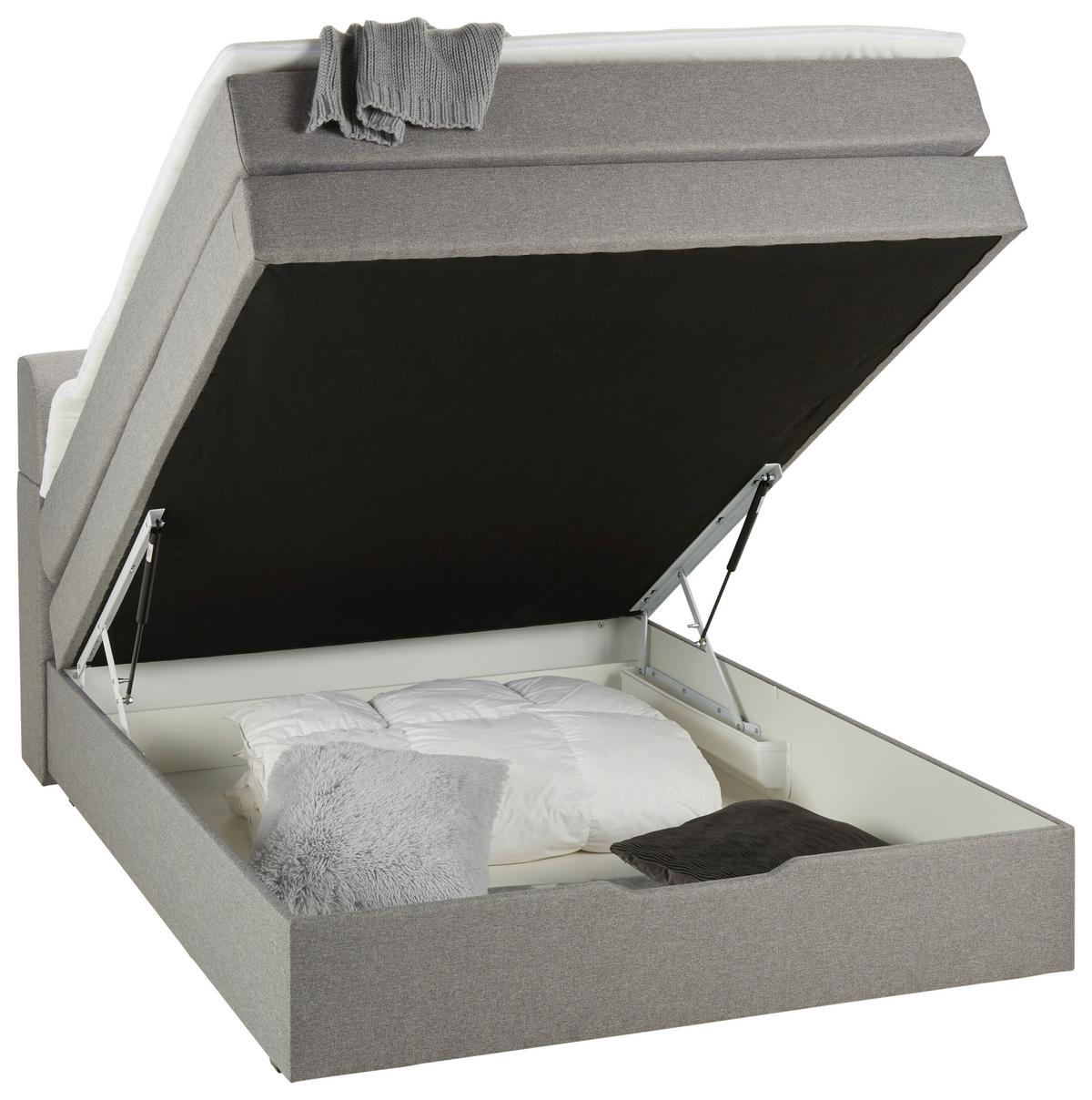 Boxspring posteľ FLEXI s úložným priestorom, 140x200 - čierna/sivá, Konventionell, textil/plast (140/200cm) - Based