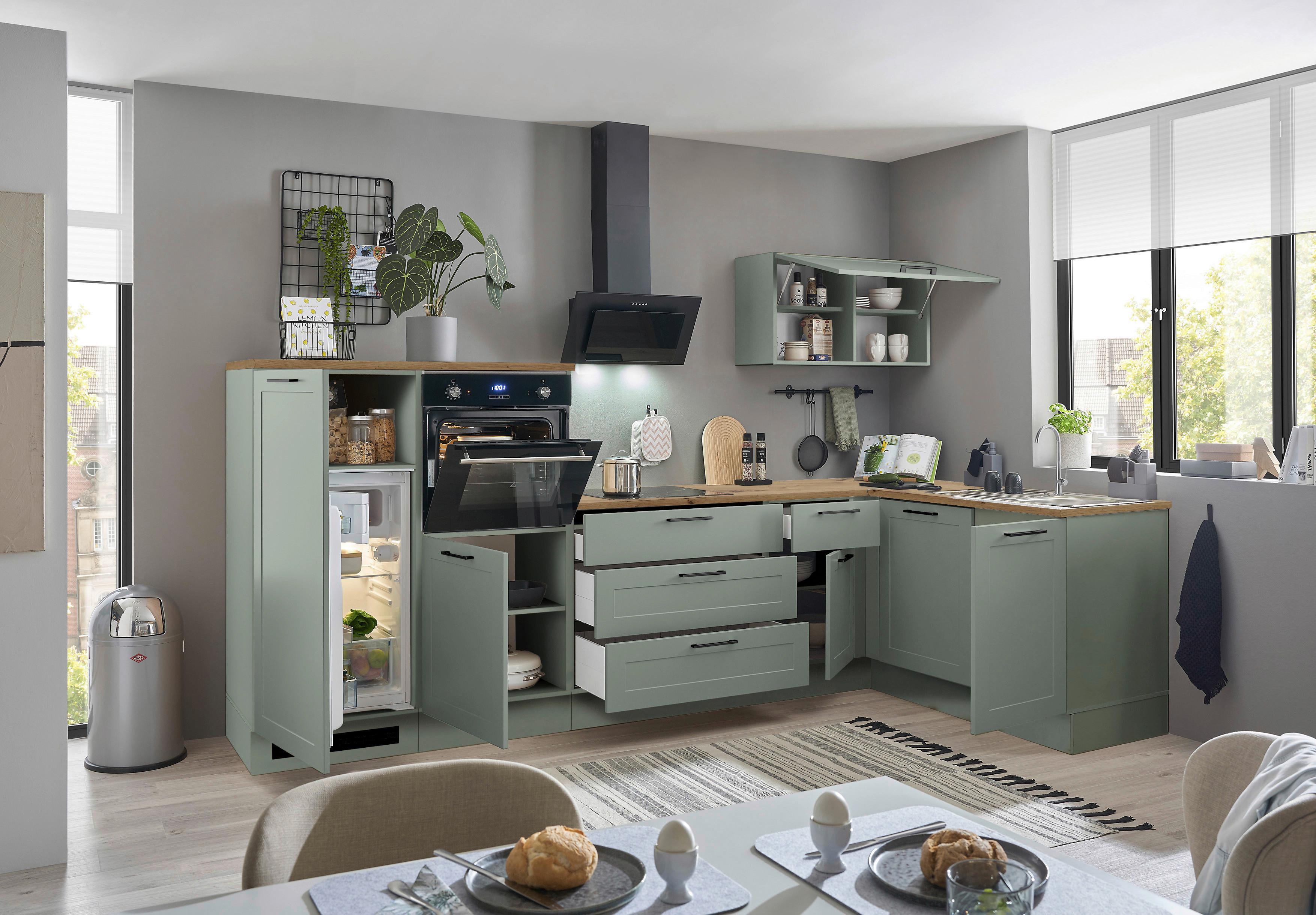 Eckküche Marseille Grün/eiche Dekor S: 320x175 Cm - Eiche Artisan/Grün, Design, Holzwerkstoff (320/175cm) - MID.YOU