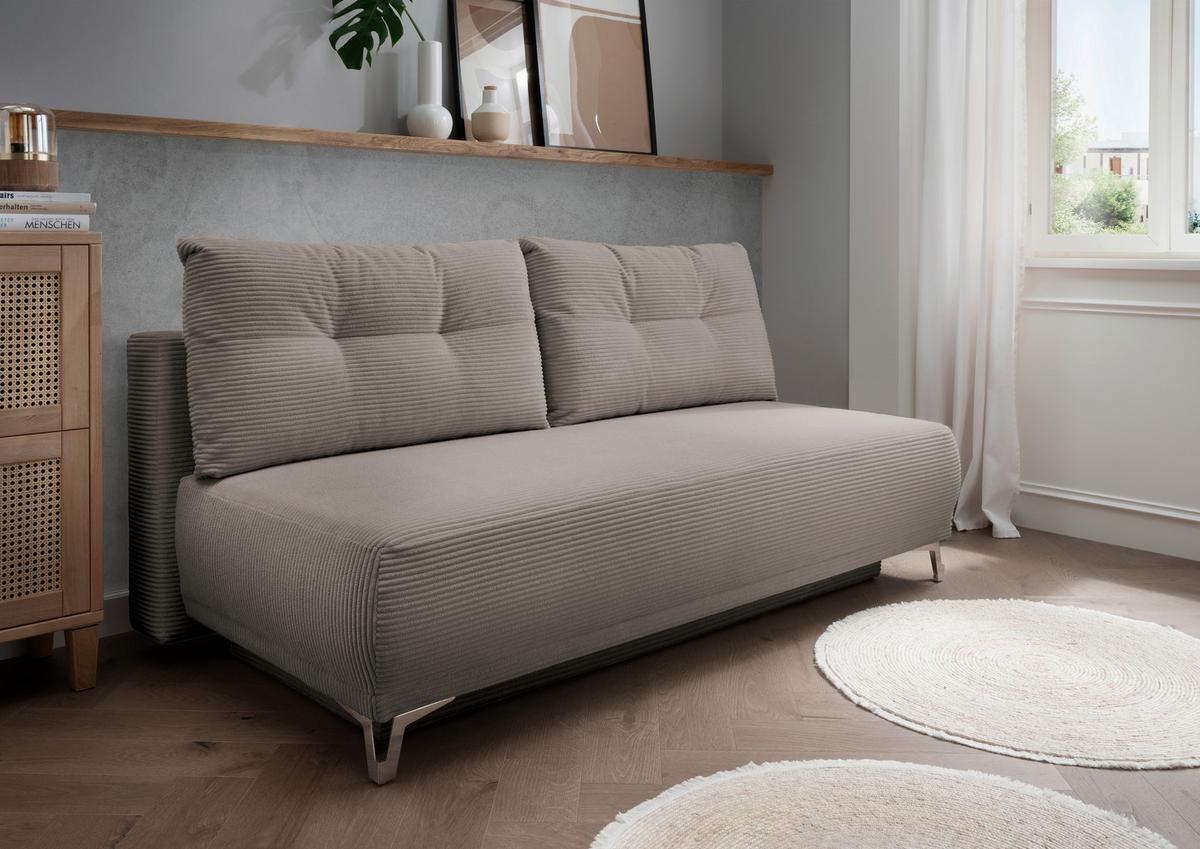 Schlafsofa Ari Graubraun Cord, B: 198 Cm - Chromfarben/Graubraun, MODERN, Textil (198/90/100cm) - Livetastic