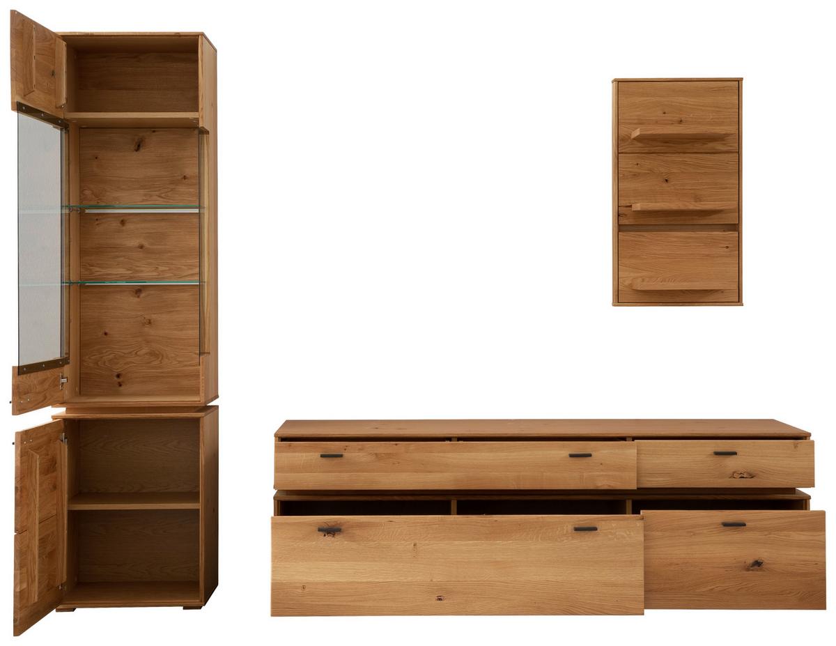 Wohnkombination Massiv 3-Tlg. Como Wildeiche - Wildeiche, Natur, Glas/Holz (246/202/51cm) - MID.YOU