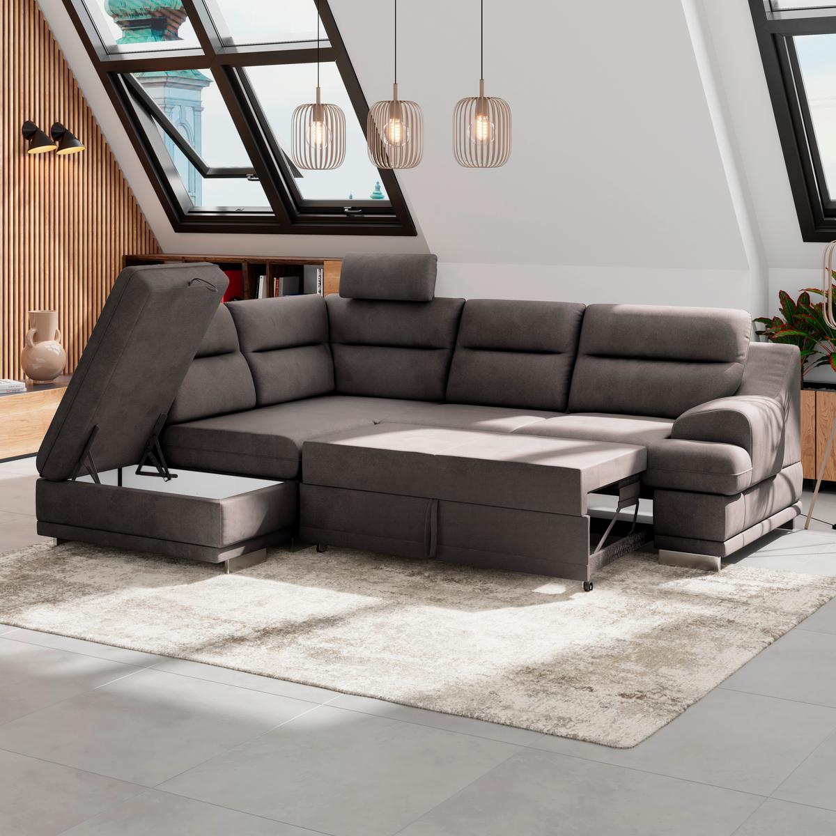 Wohnlandschaft Seaside - Chromfarben/Braun, KONVENTIONELL, Textil (217/264cm) - MID.YOU