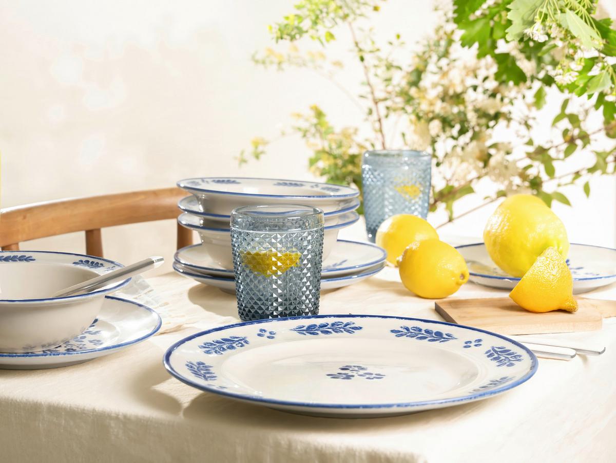 Tafelservice Rondo Steinzeug, Weiß/Blau, 12 -Teilig. - Blau/Weiß, Basics, Keramik - Creatable