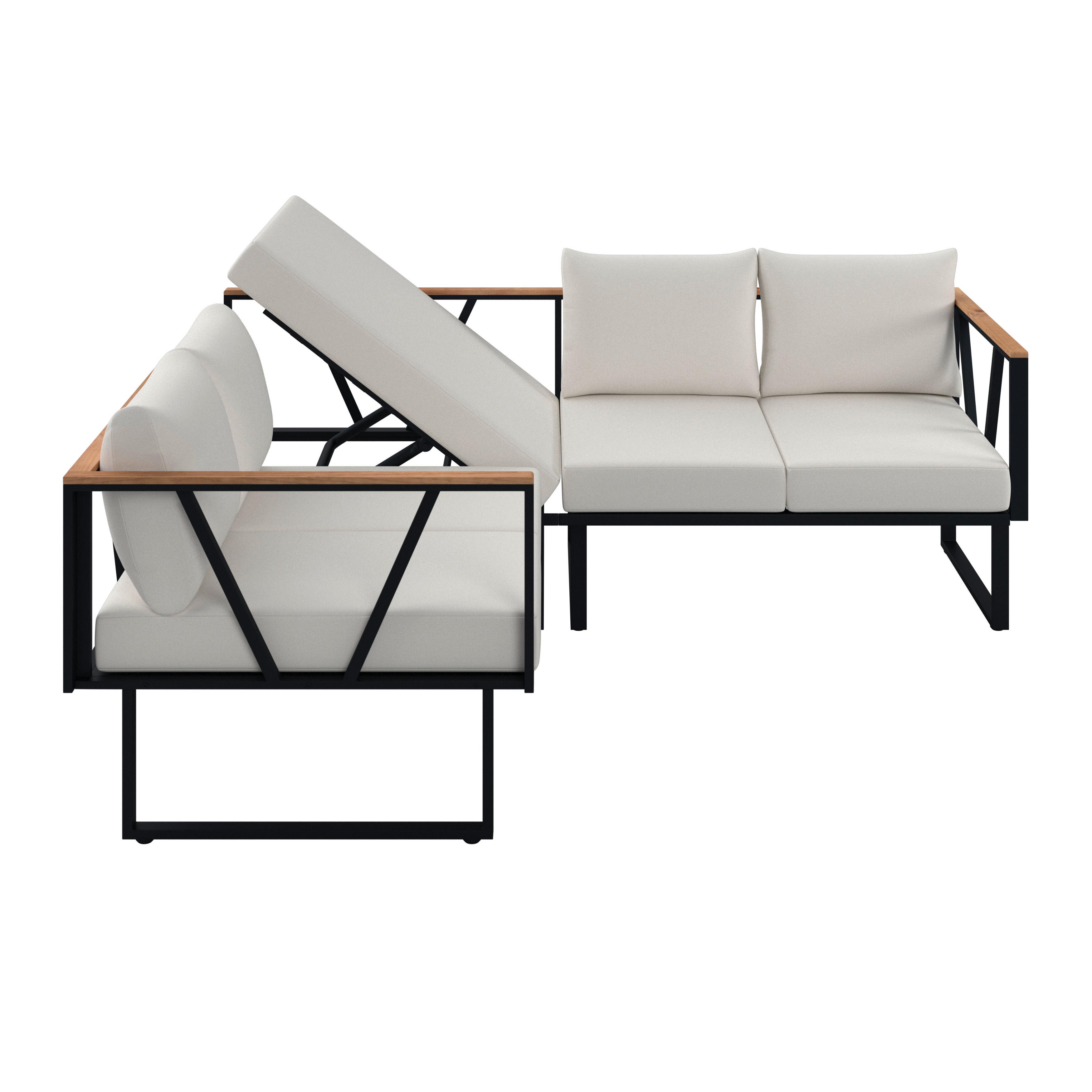 TERASOVÁ SEDACÍ SOUPRAVA LORETTA - bílá/černá, Moderní, kov/dřevo (80/75/80cm) - Bessagi Garden