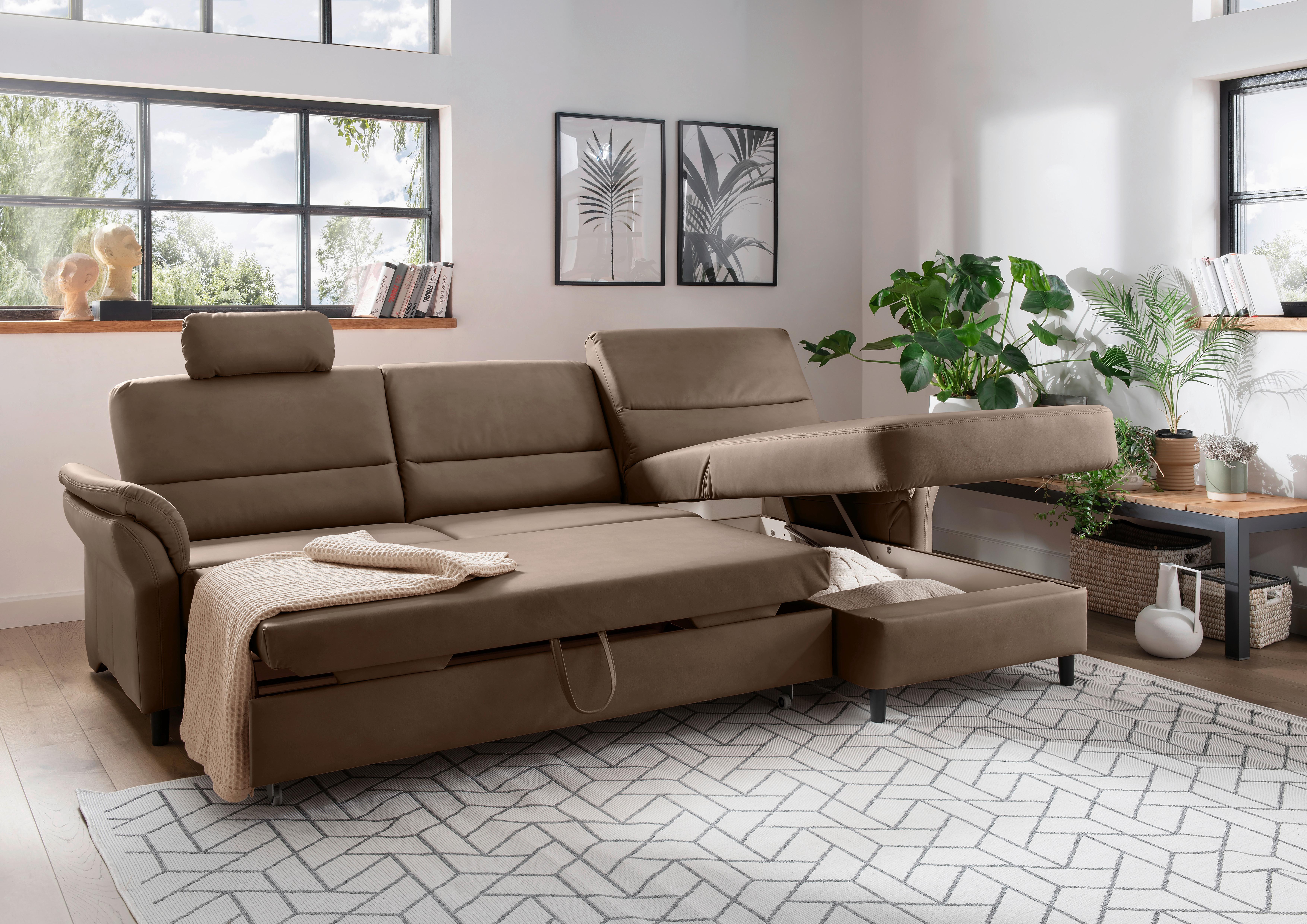 Ecksofa Cavoli, Braun S: 279x176 cm - Schwarz/Braun, MODERN, Textil (279/176cm) - Livetastic