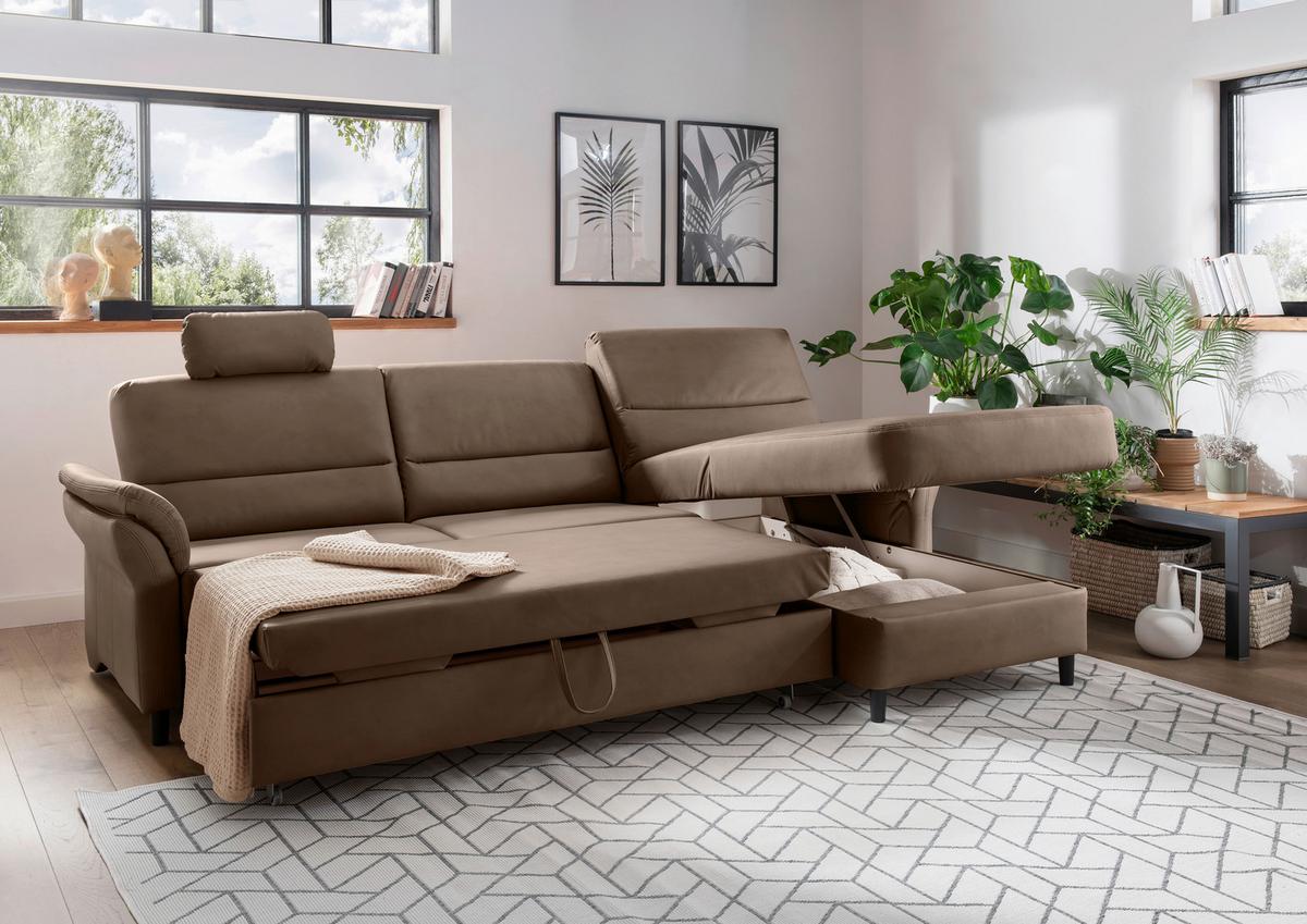 Ecksofa Cavoli, Braun S: 279x176 cm - Schwarz/Braun, MODERN, Textil (279/176cm) - Livetastic