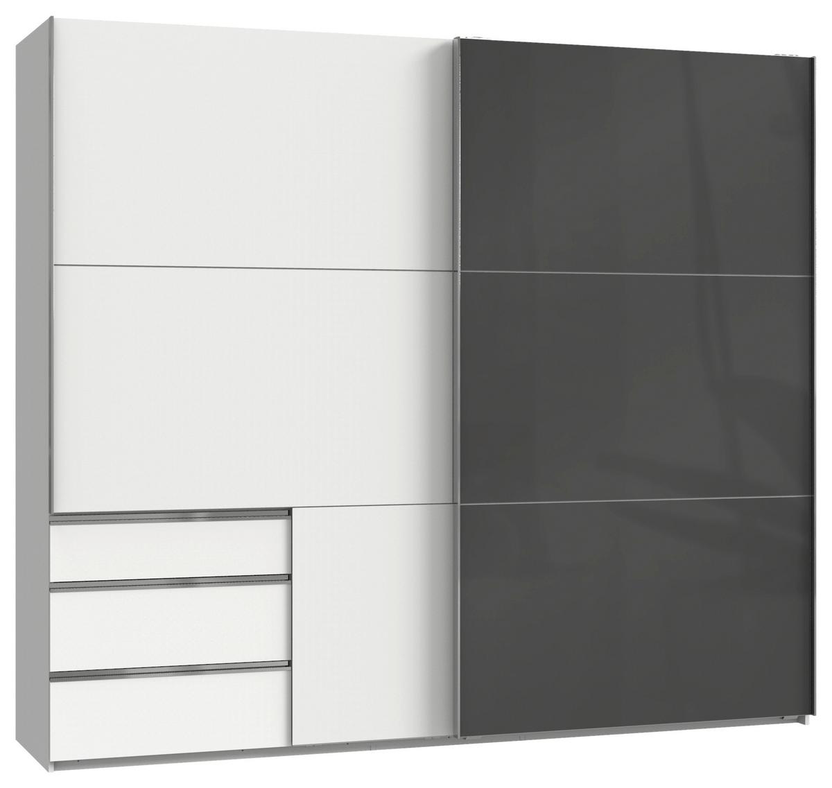 Schwebetürenschrank Mit Laden B: 250 Cm Level Grau/weiß - Weiß/Grau, MODERN, Holzwerkstoff (250/216/65cm) - MID.YOU