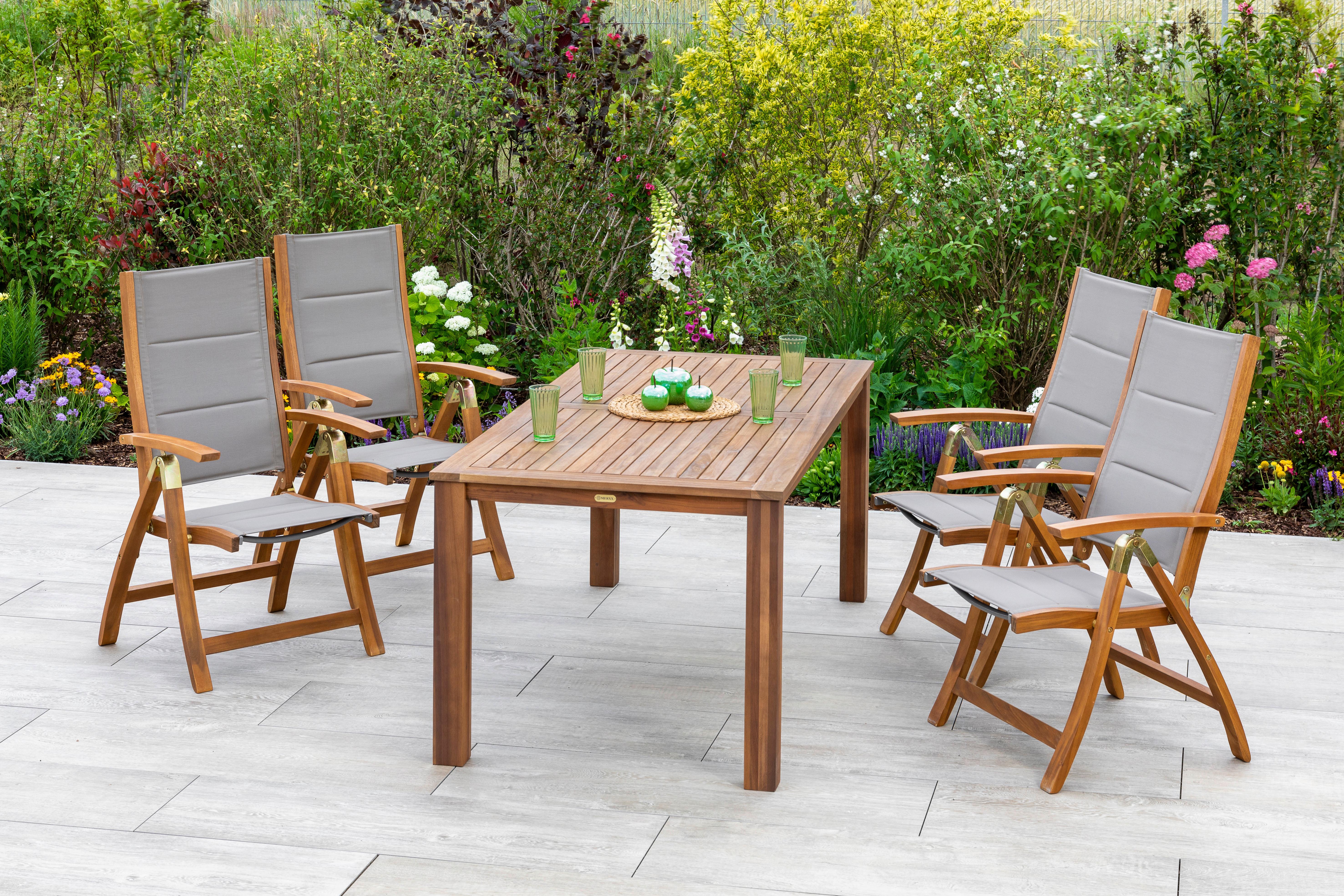 Gartensessel Klappbar Acapulco Akazie/Textil - Grau/Akaziefarben, ROMANTIK / LANDHAUS, Holz/Textil (61,5/110,5/68cm) - Gardenson