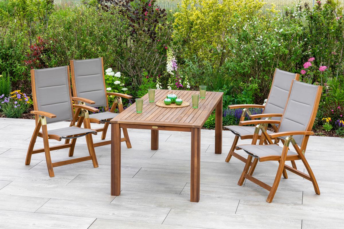 Gartensessel Klappbar Acapulco Akazie/textil - Grau/Akaziefarben, ROMANTIK / LANDHAUS, Holz/Textil (61,5/110,5/68cm) - Gardenson