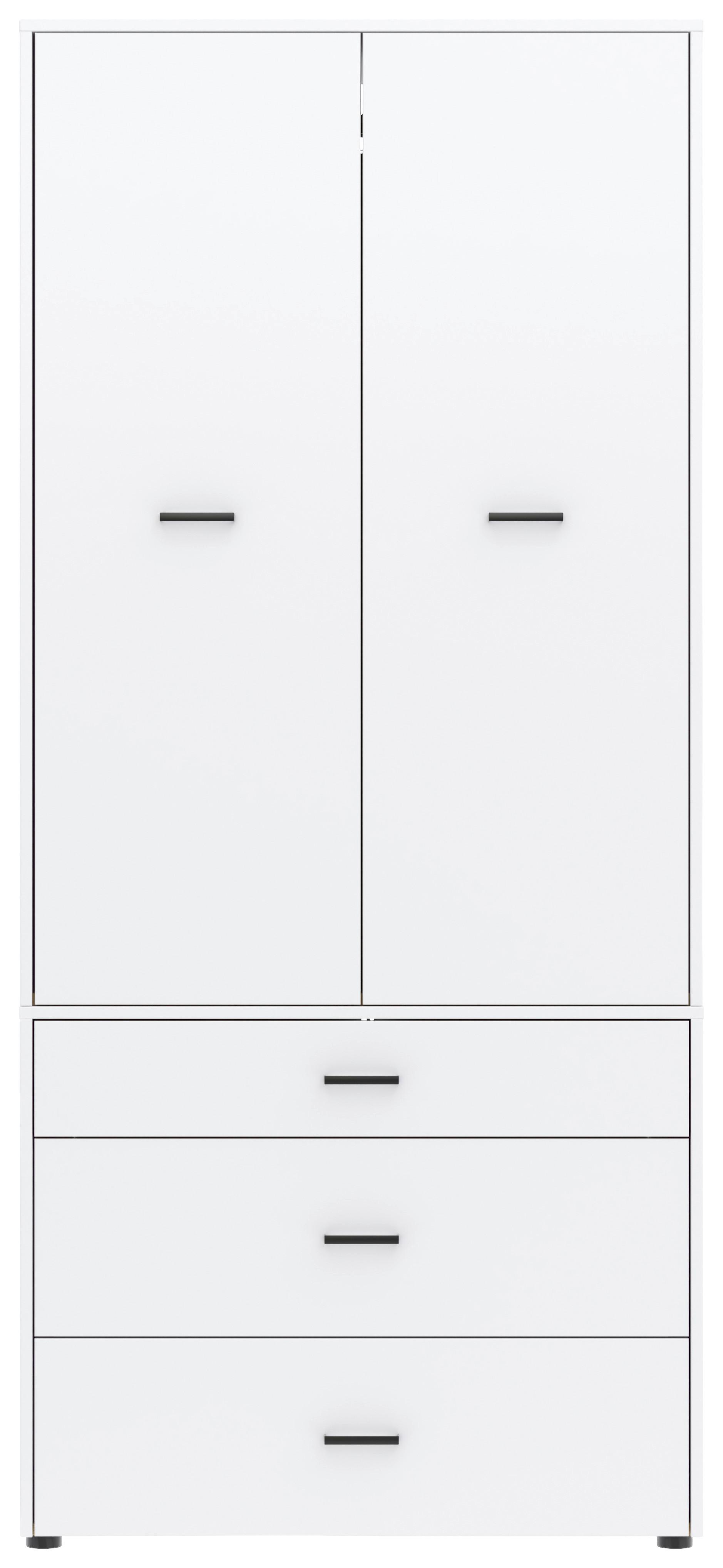 Drehtürenschrank m. Schubladen 90 cm Kivo, Weiß