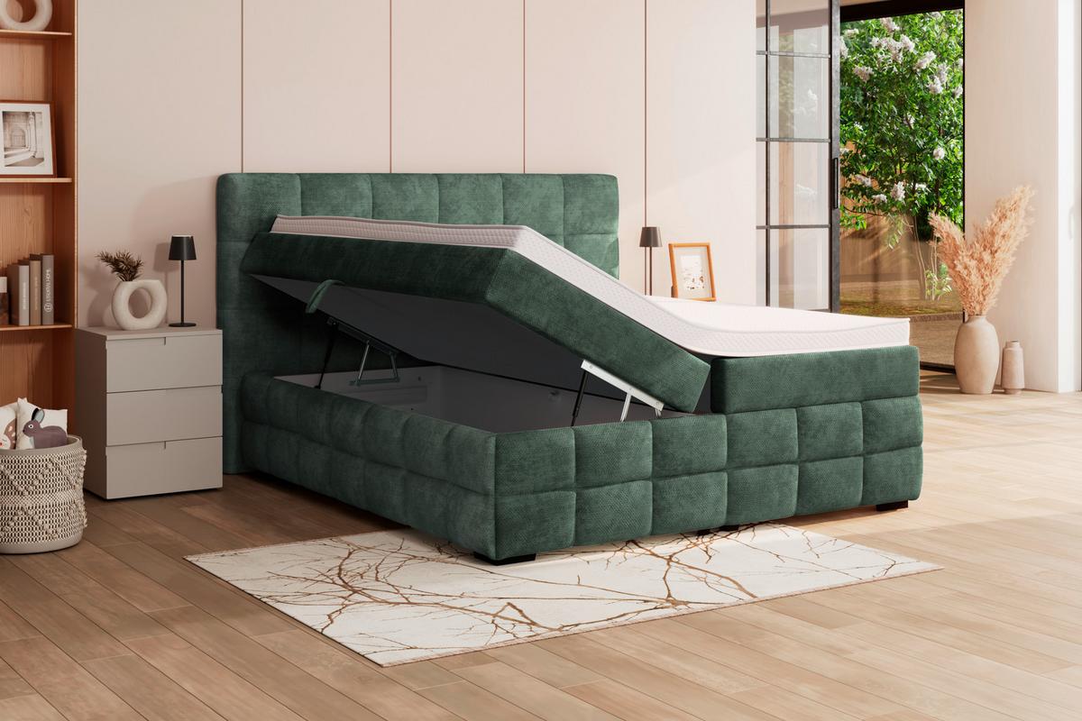 Čalouněná postel VEGA 160x200 cm, zelená - černá/zelená, Trend, dřevo/textil (160/200cm)