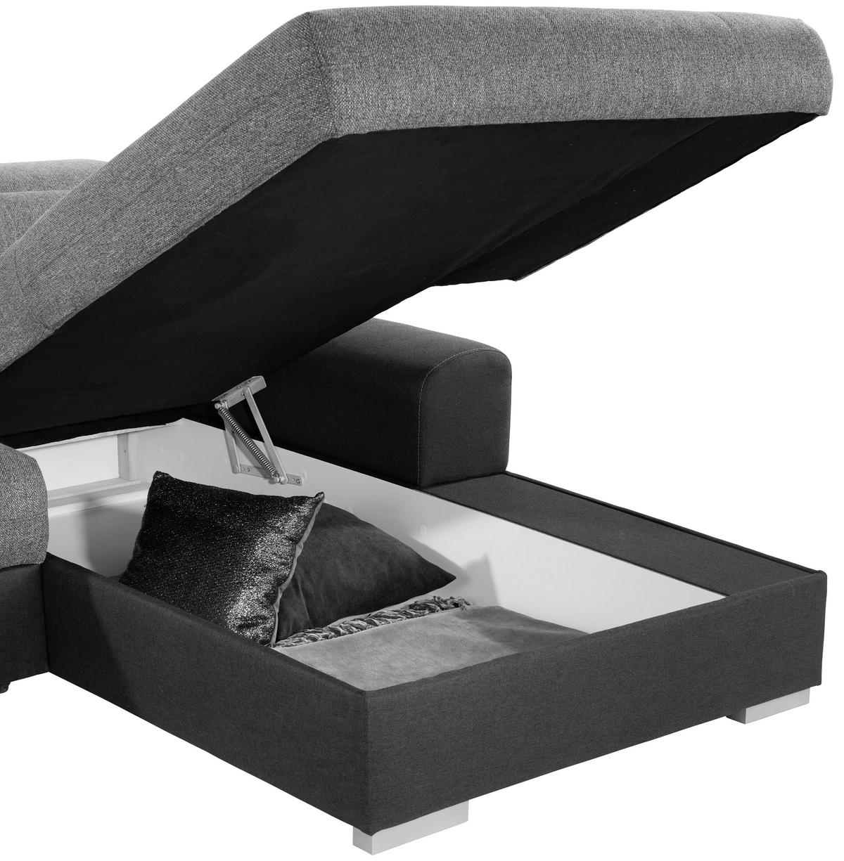 Ecksofa Mit Schlaffunktion + Bettkasten Malaga, Webstoff - Dunkelgrau/Silberfarben, KONVENTIONELL, Textil (286/203cm) - Ondega