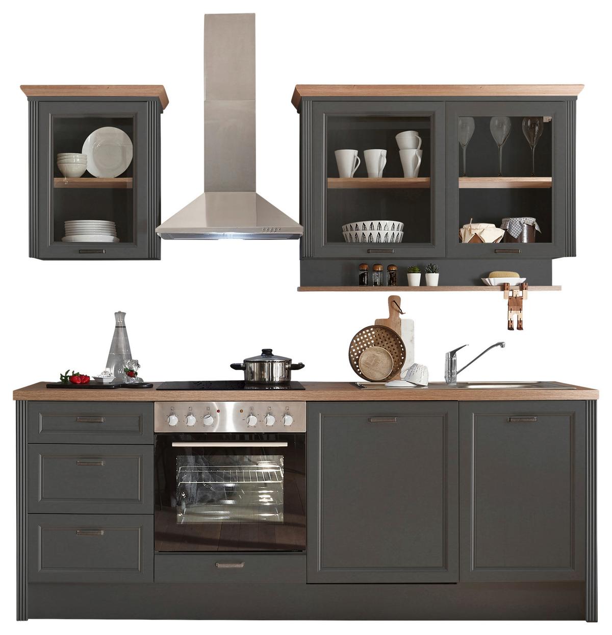 Küchenzeile Jasmin Mit Geräten 235 Cm Anthrazit/eiche Dekor - Anthrazit/Eiche Artisan, LIFESTYLE, Glas/Holzwerkstoff (235cm) - MID.YOU