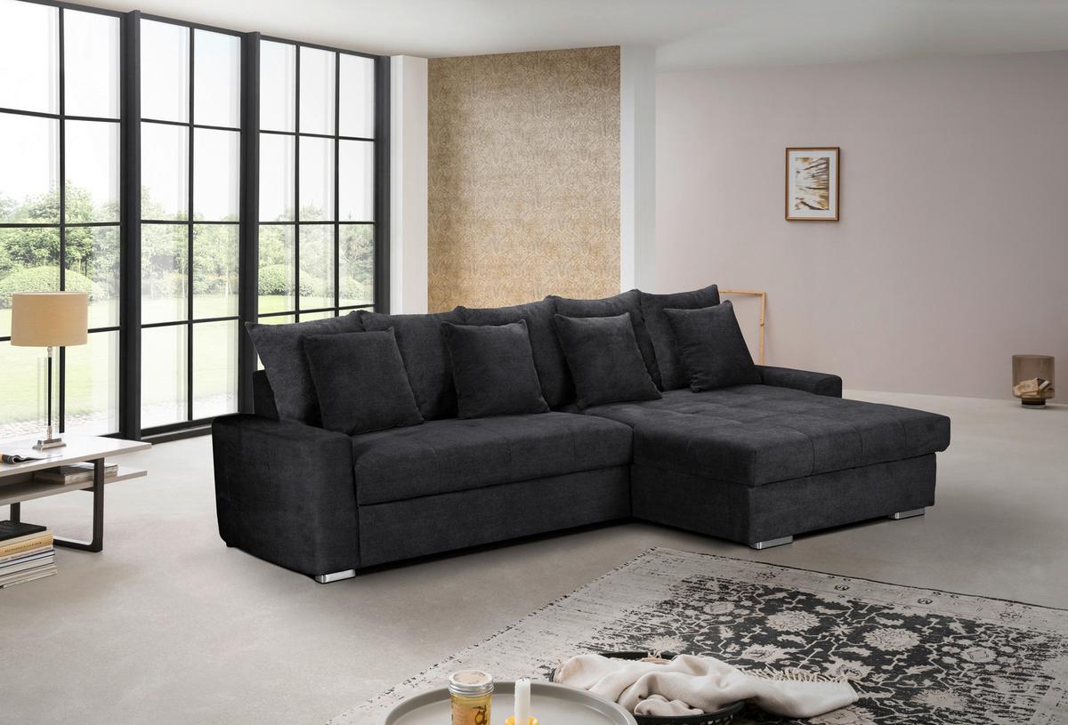 Ecksofa mit Schlaffunktion Salvador + Bettkasten Schwarz - Wengefarben/Silberfarben, MODERN, Holz/Textil (293/164cm) - MID.YOU