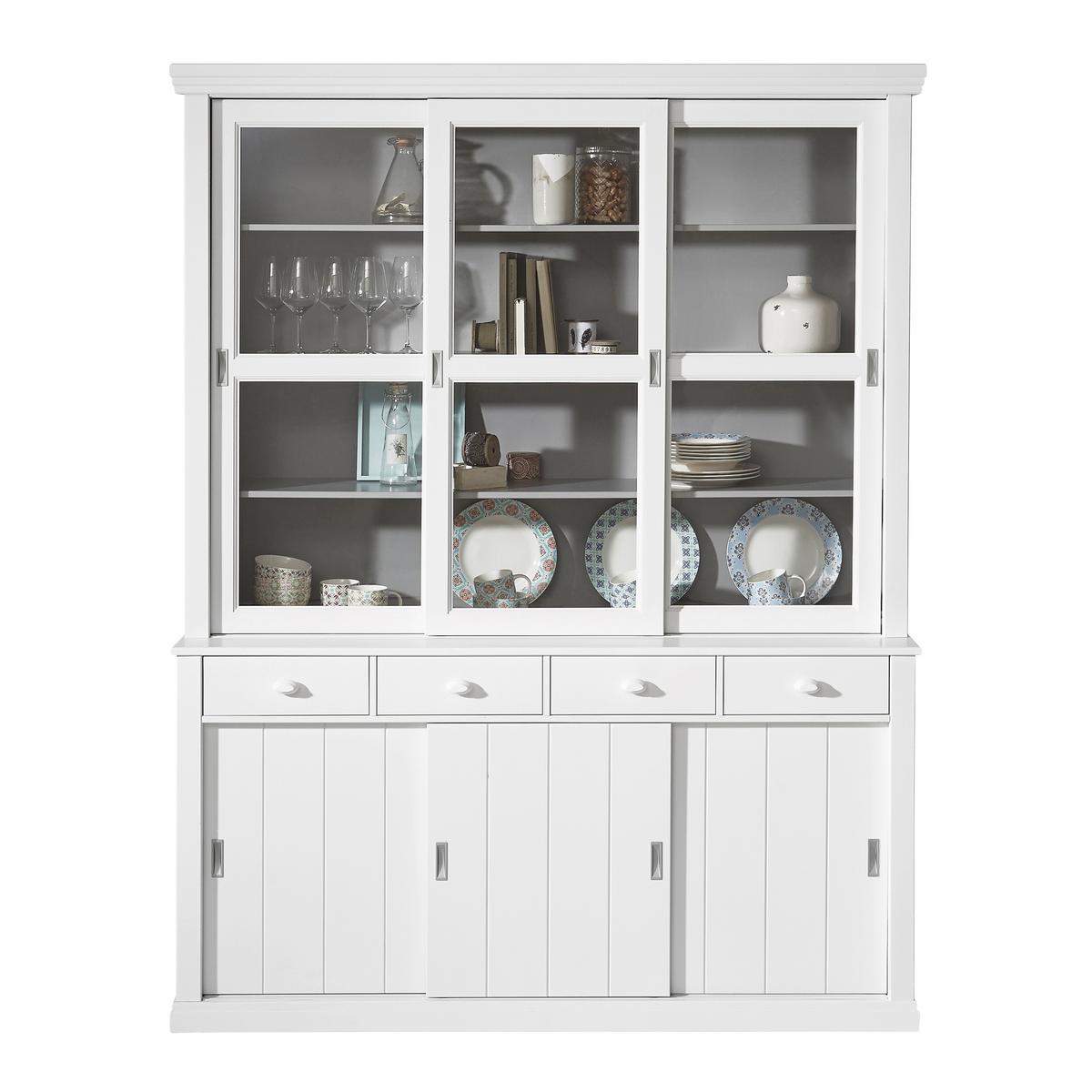 Vitrine Lagos Weiß B: 166 cm - Weiß, Design, Glas/Holz (166/214/48cm) - Livetastic