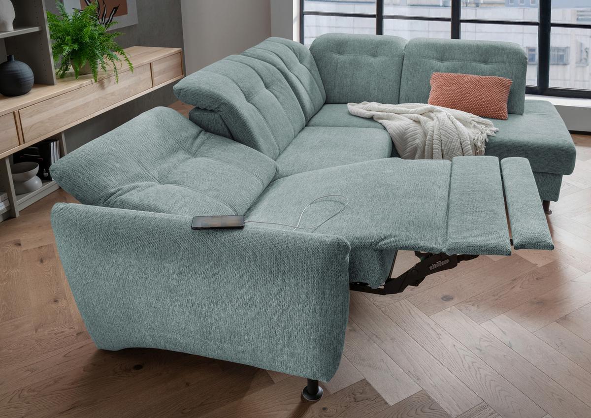 Ecksofa Minori Chenille Blau, S: 270x198 Cm - Blau/Schwarz, MODERN, Textil (270/198cm) - Livetastic