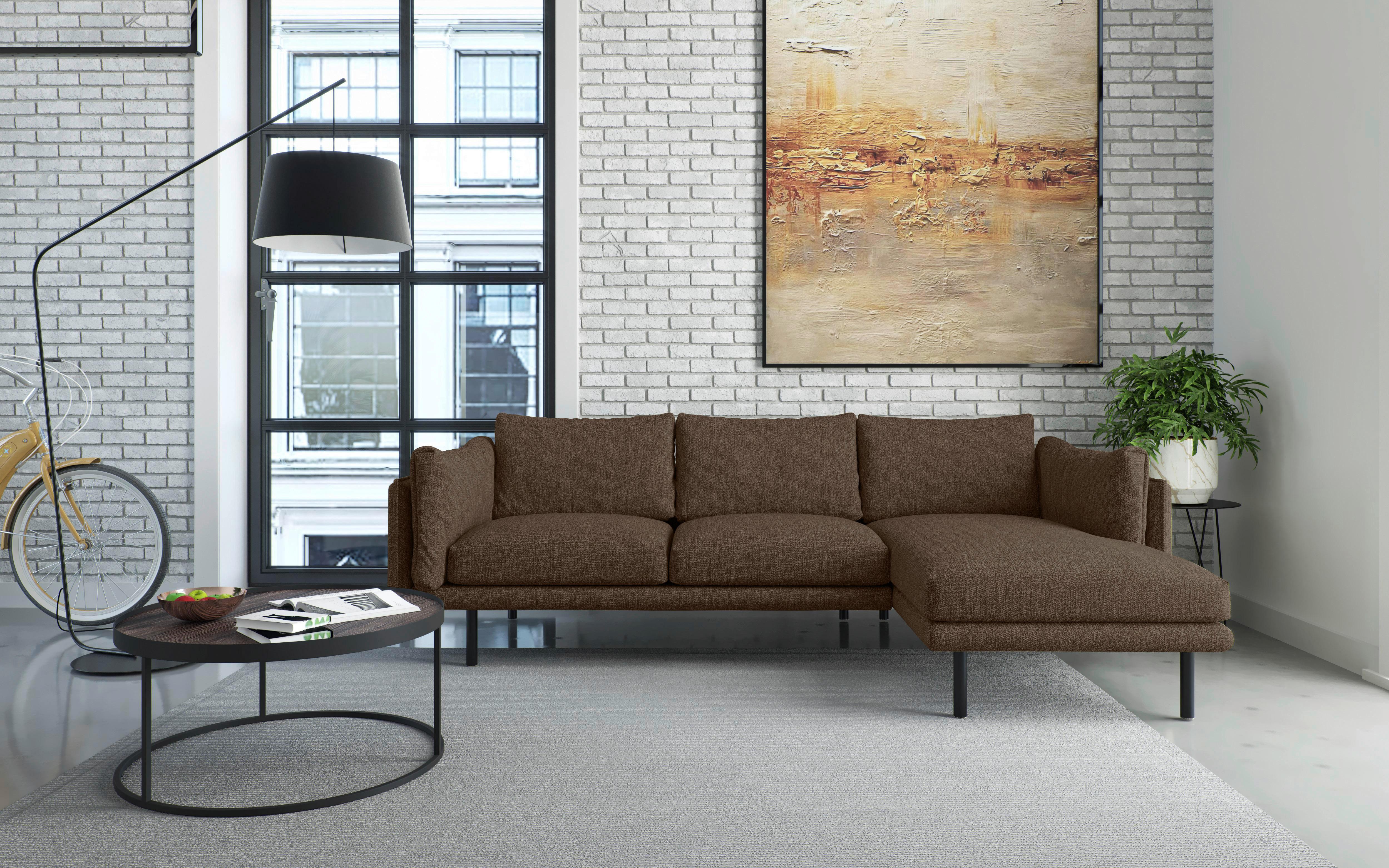 Ecksofa Salama - Hellbraun/Beige, Design, Textil (268/160/80cm) - Livetastic